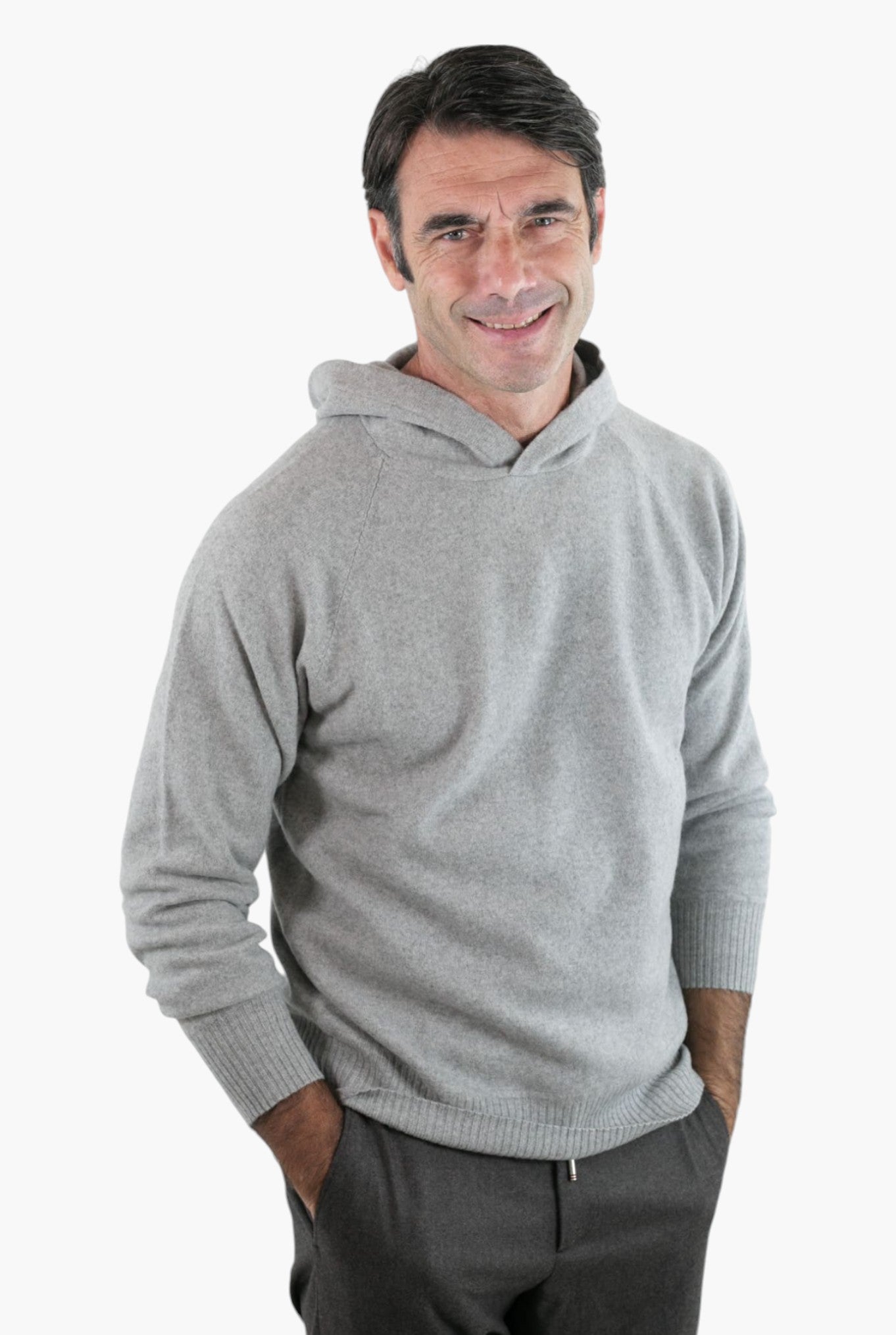 GUARINO Maglia Felpa Cashmere con Cappuccio Grigio Perla