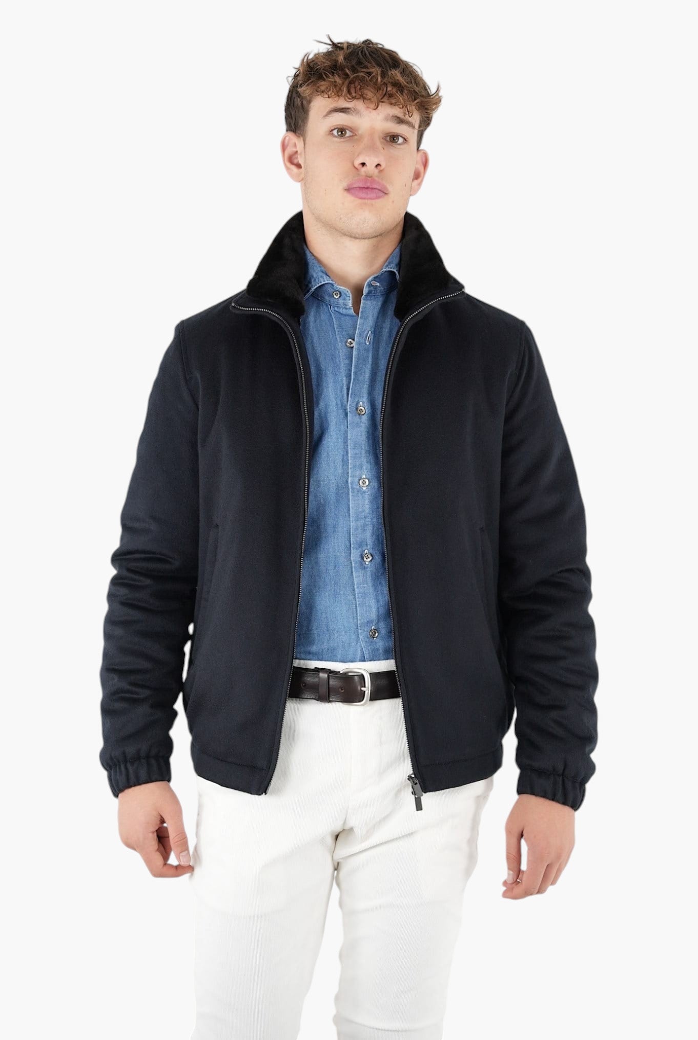 Giubbino in Cashmere e Castorino Blu - Guarino Store