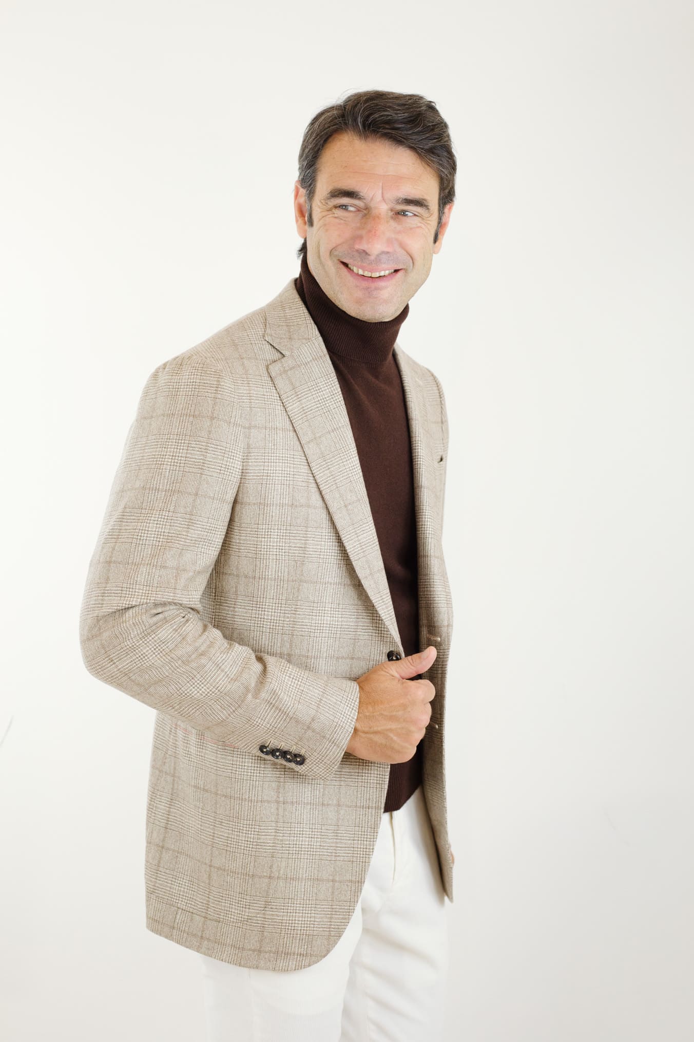 Giacca Principe di Galles Cashmere Beige - Guarino Store