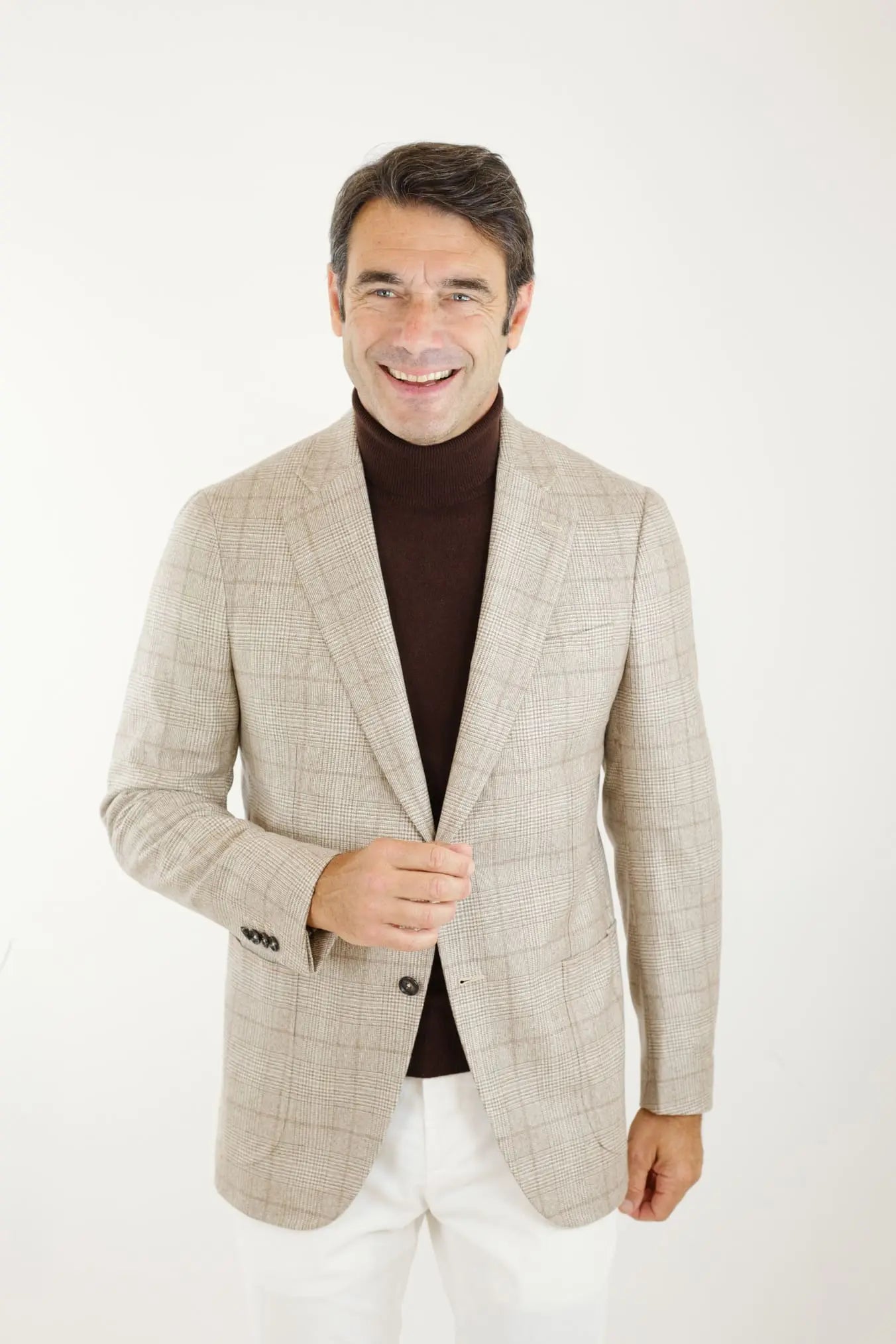 Giacca Principe di Galles Cashmere Beige - Guarino Store