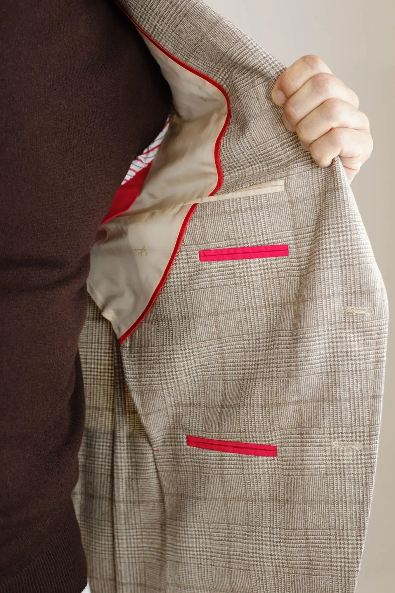 Giacca Principe di Galles Cashmere Beige - Guarino Store