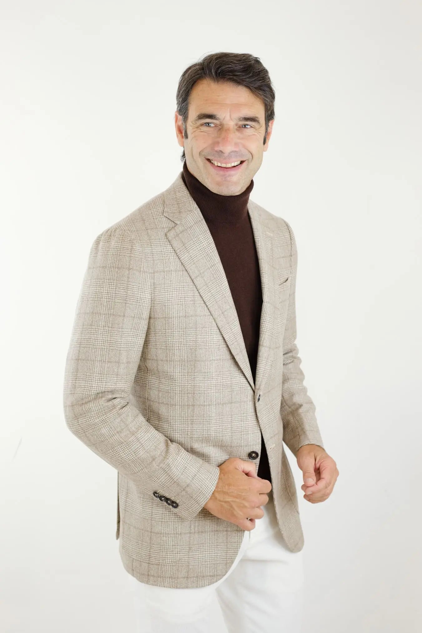 Giacca Principe di Galles Cashmere Beige - Guarino Store