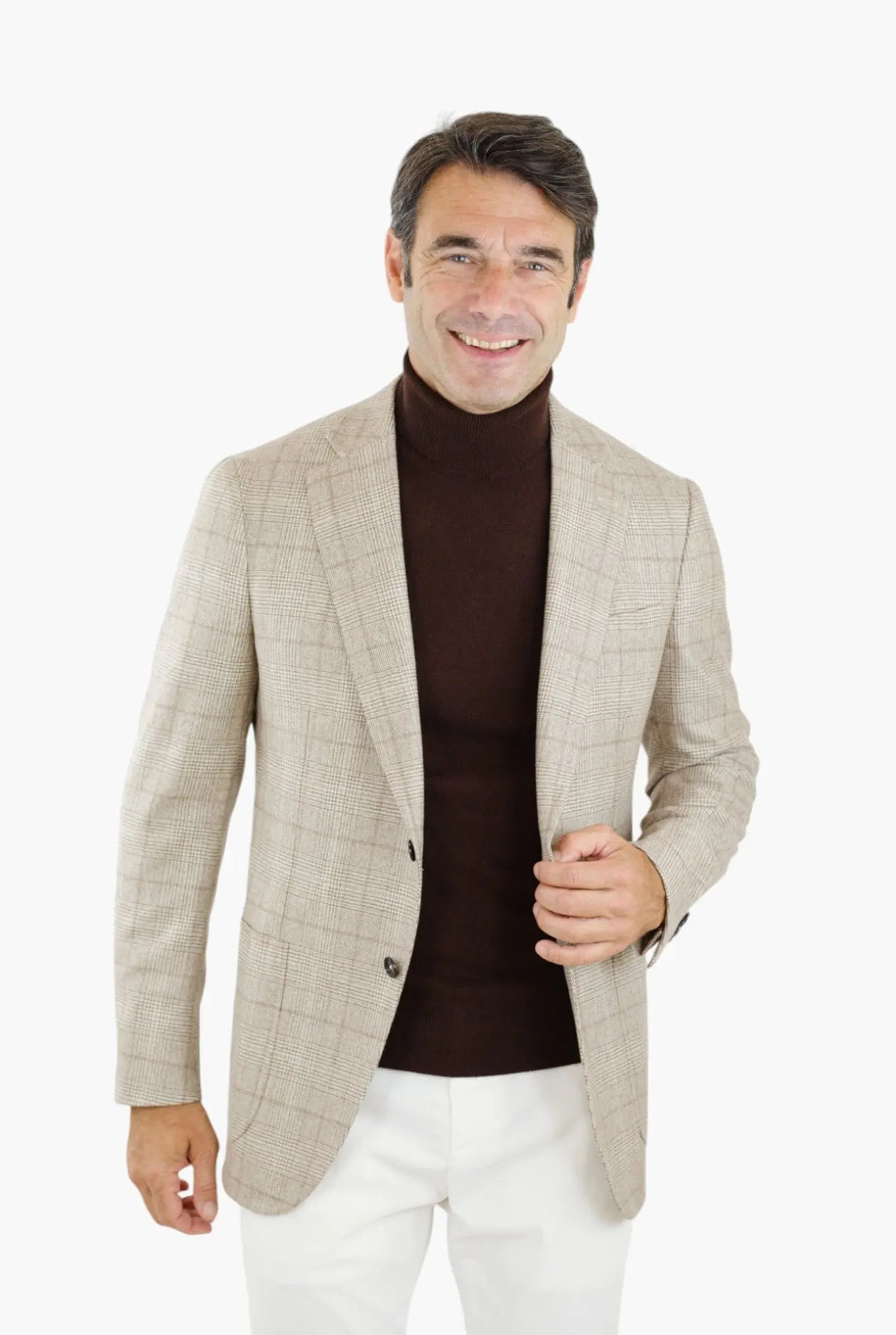 Giacca Principe di Galles Cashmere Beige - Guarino Store