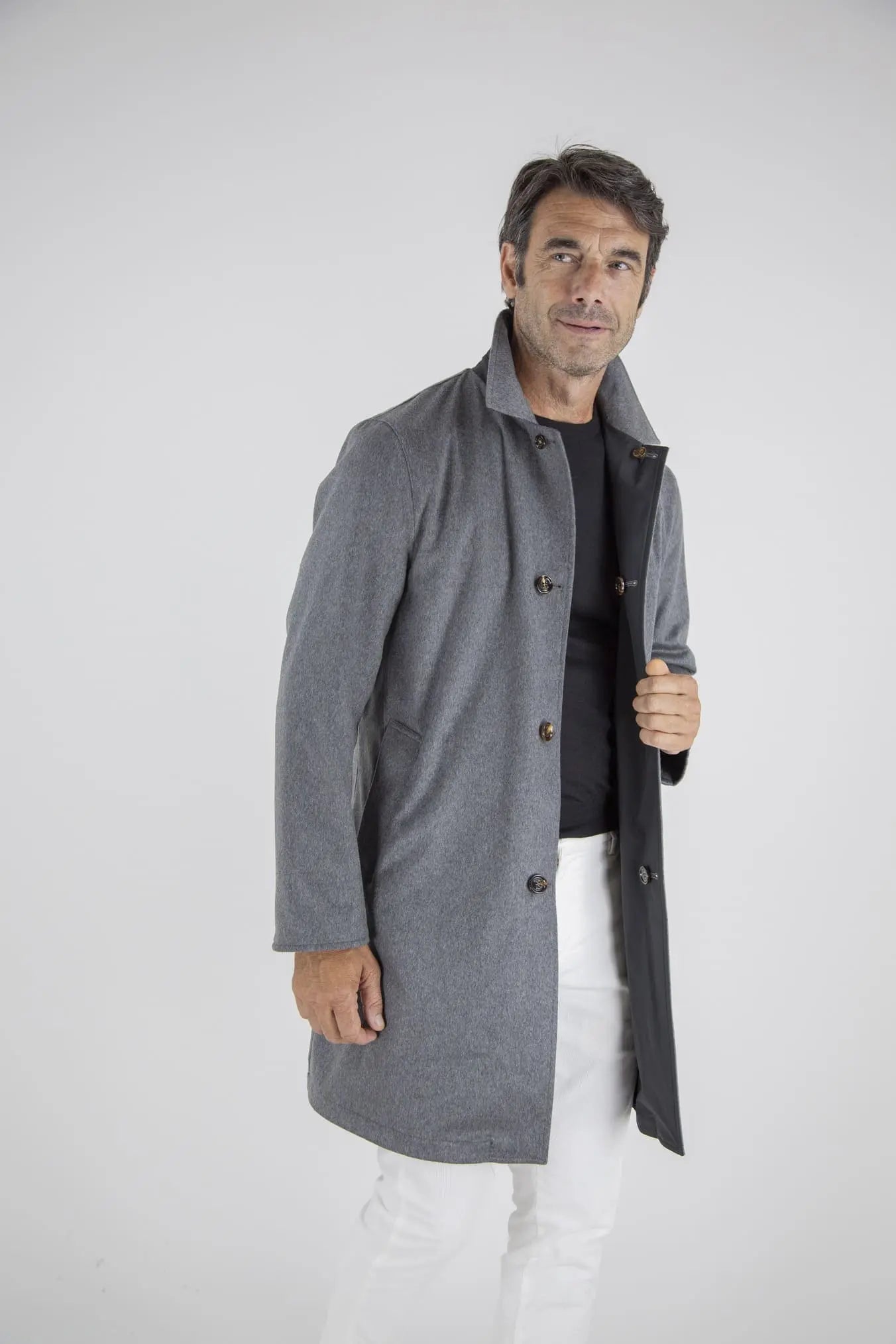 Cappotto Reversibile Cashmere e Nylon Grigio/Nero - Guarino Store