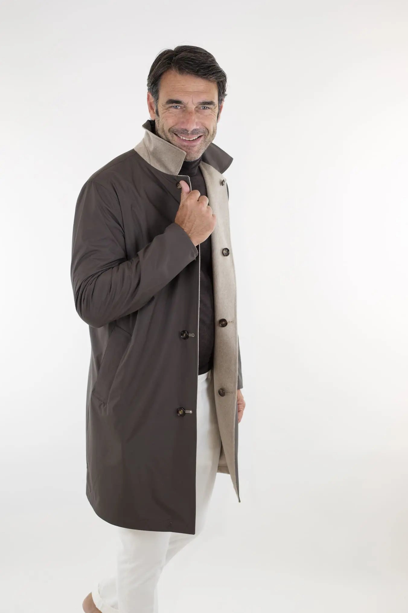 Cappotto Reversibile Cashmere e Nylon Beige/Testa di Moro - Guarino Store