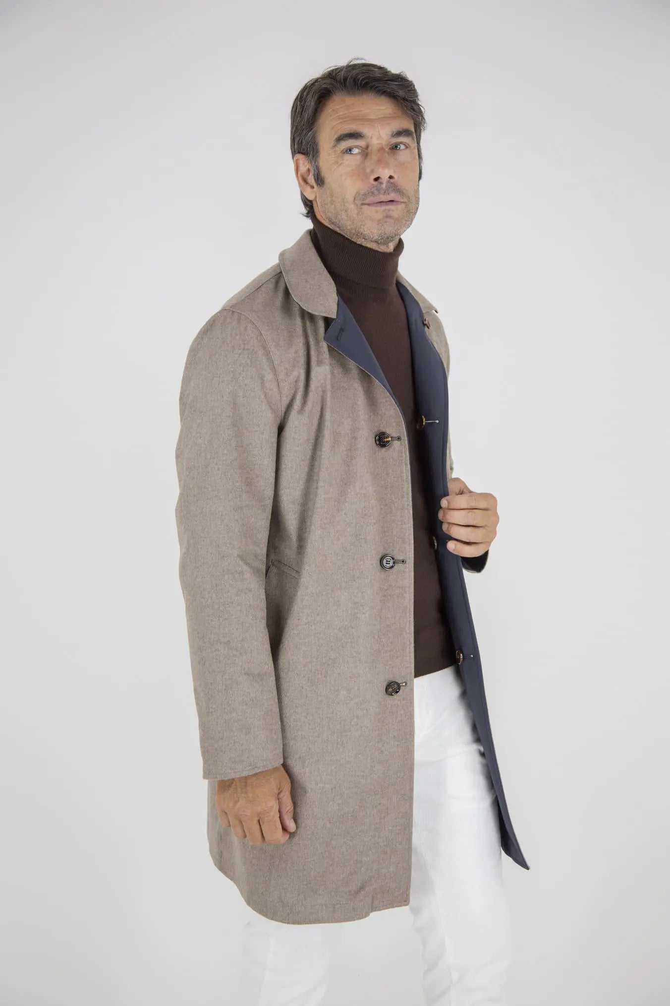 Cappotto Reversibile Cashmere e Nylon Beige/Blu - Guarino Store
