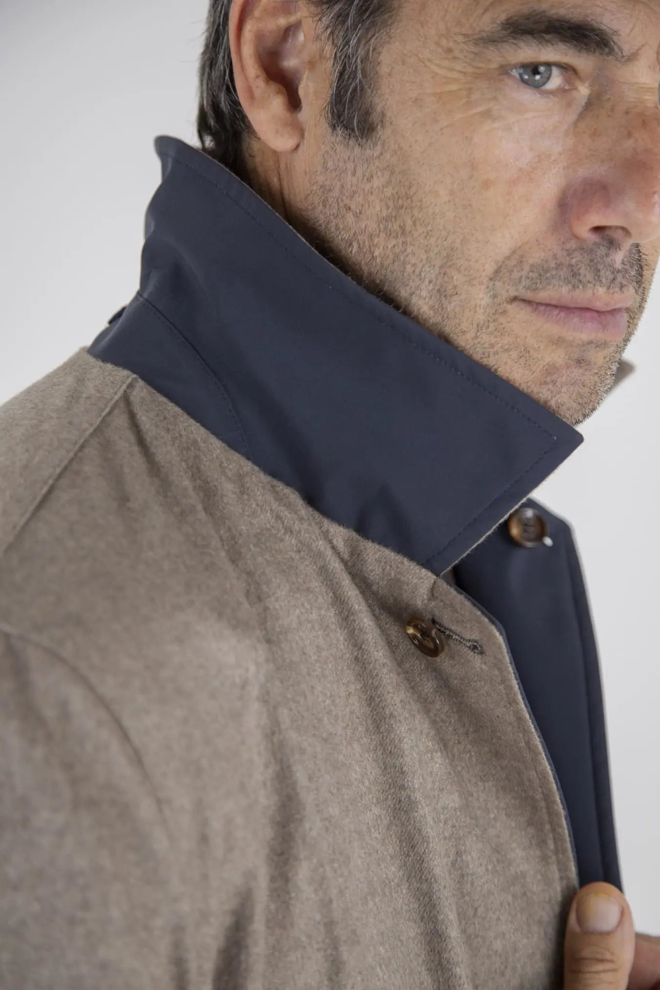 Cappotto Reversibile Cashmere e Nylon Beige/Blu - Guarino Store