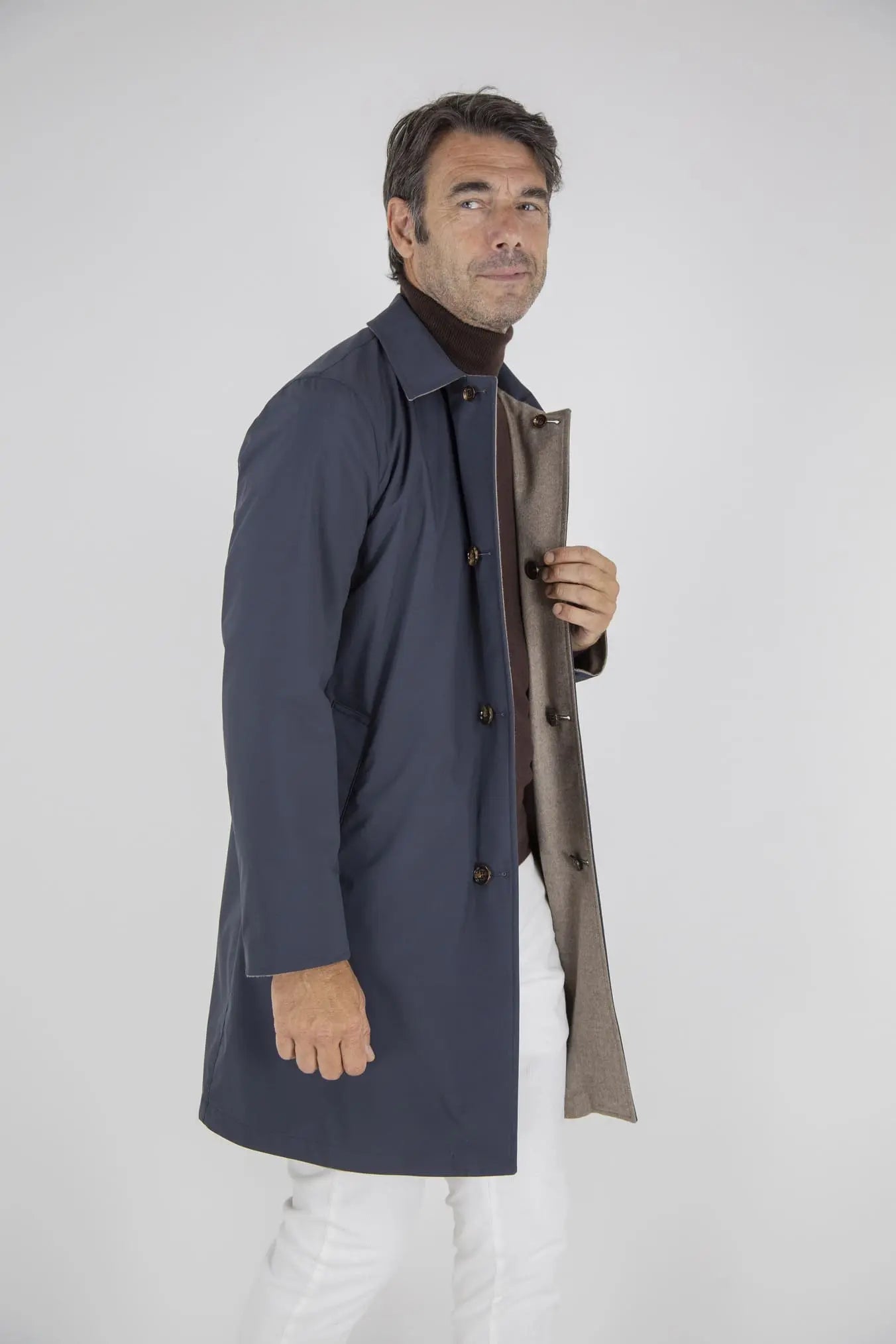 Cappotto Reversibile Cashmere e Nylon Beige/Blu - Guarino Store
