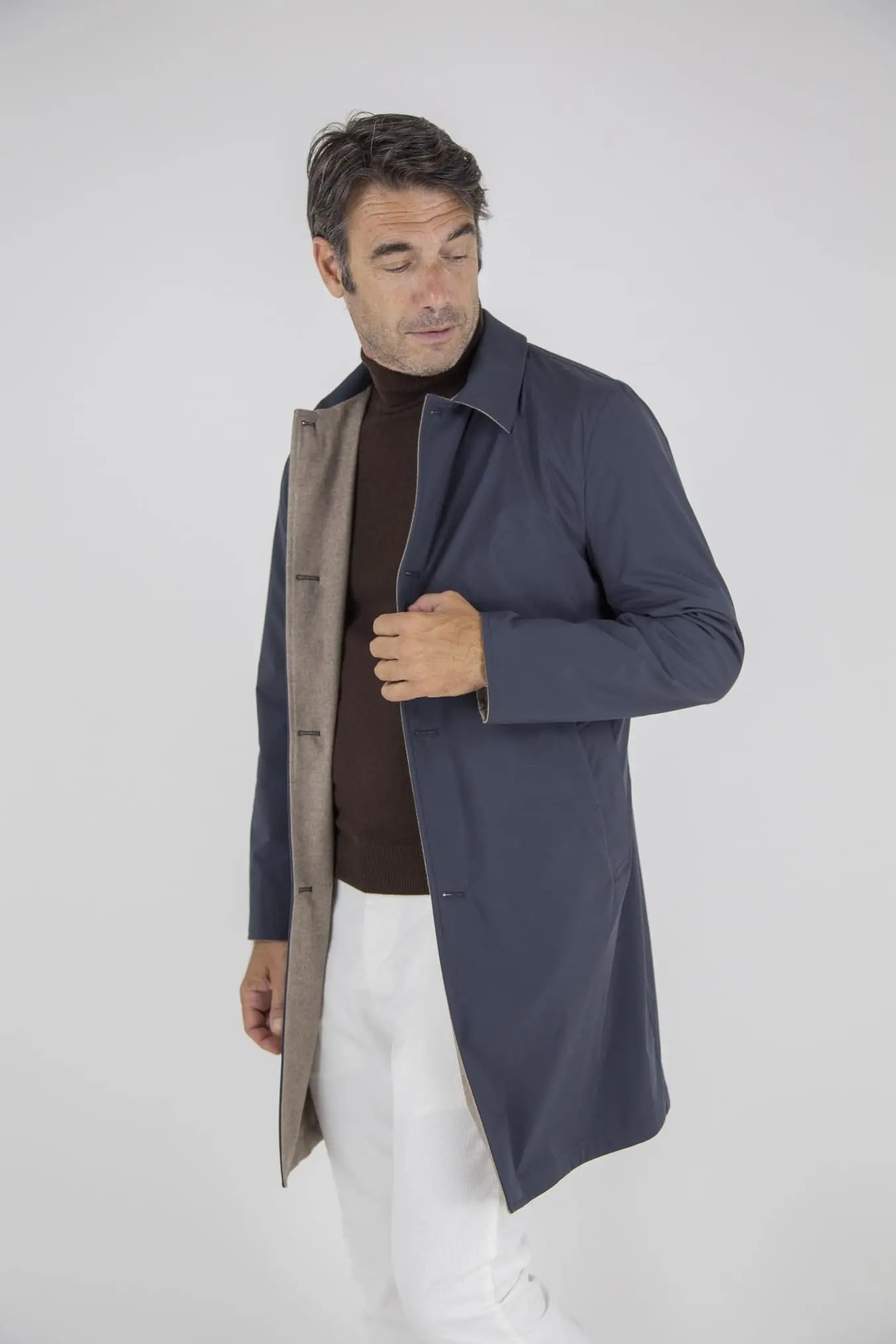 Cappotto Reversibile Cashmere e Nylon Beige/Blu - Guarino Store
