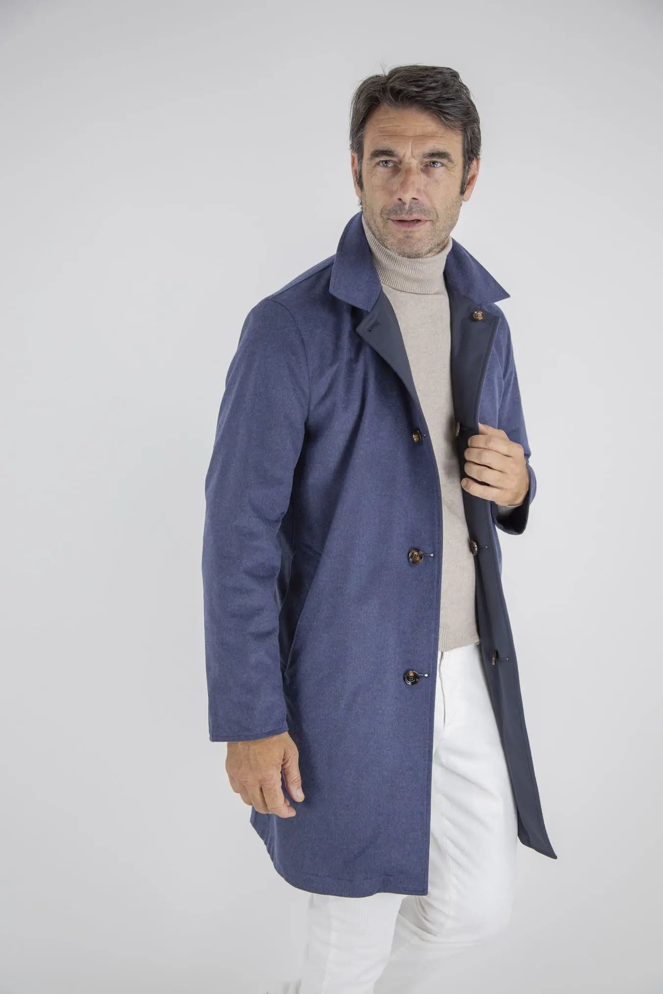 Cappotto Reversibile Cashmere e Nylon Blu/Blu Mélange - Guarino Store
