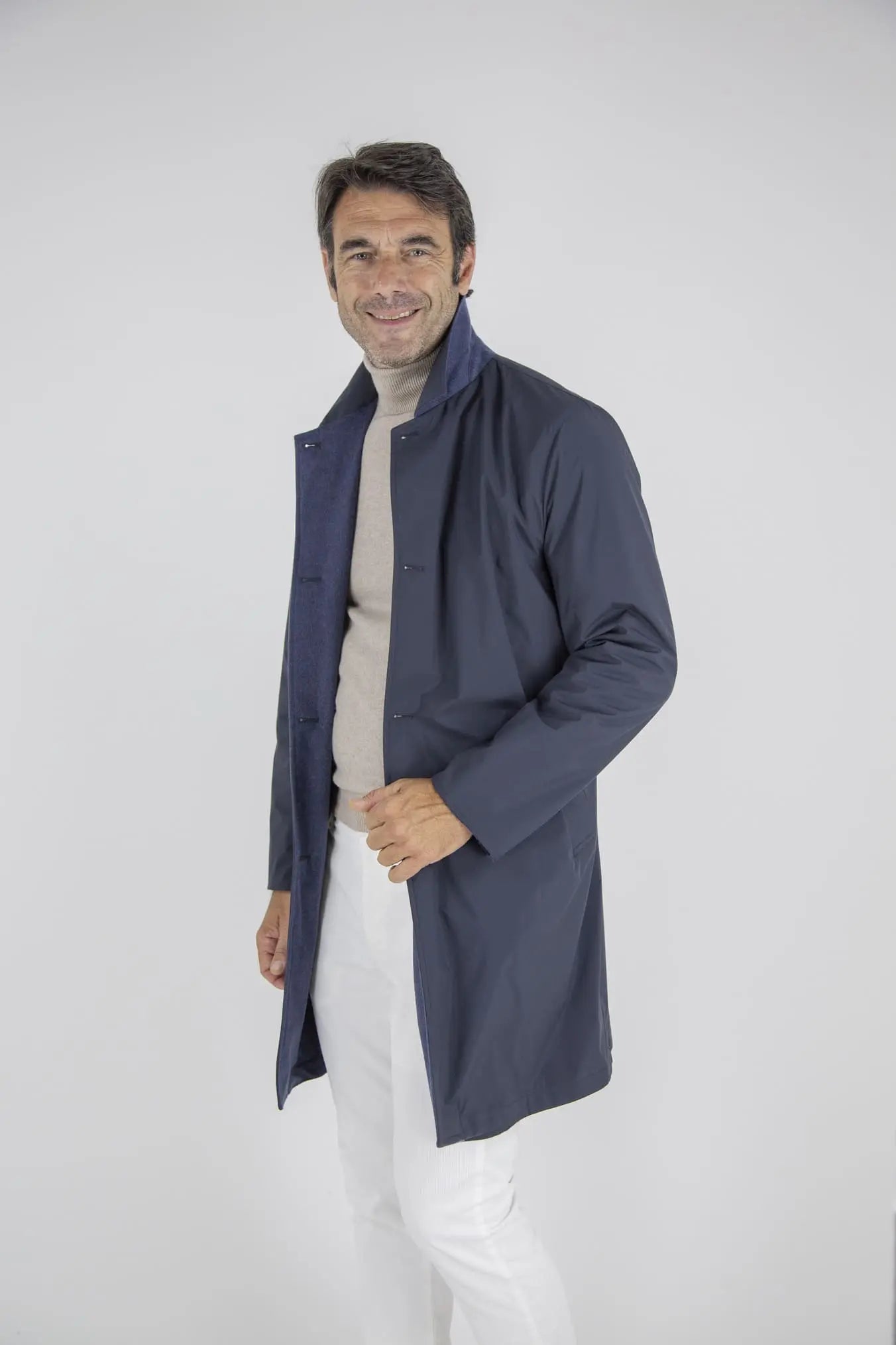 Cappotto Reversibile Cashmere e Nylon Blu/Blu Mélange - Guarino Store