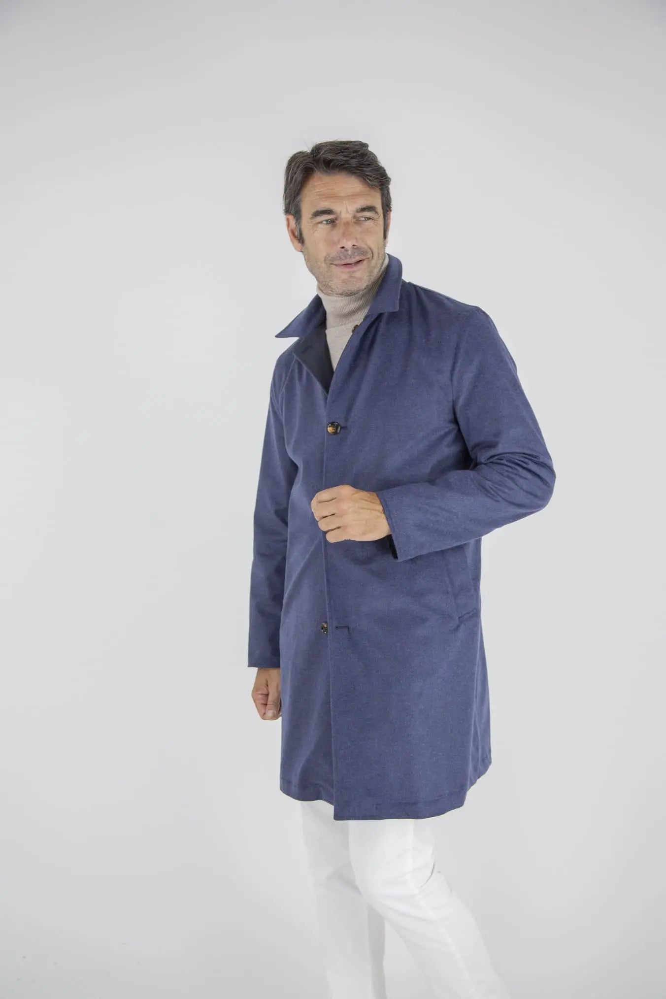 Cappotto Reversibile Cashmere e Nylon Blu/Blu Mélange - Guarino Store