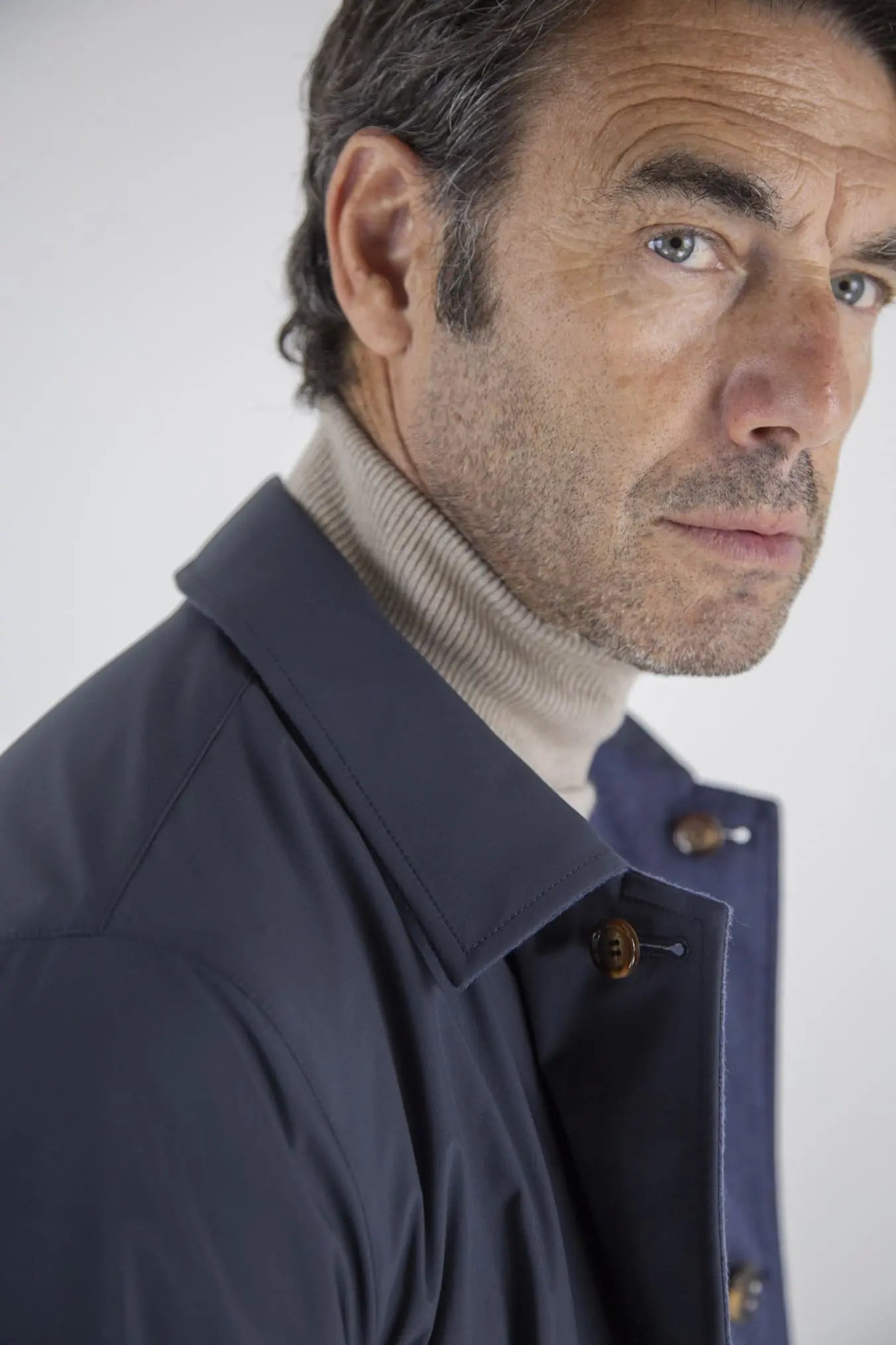 Cappotto Reversibile Cashmere e Nylon Blu/Blu Mélange - Guarino Store