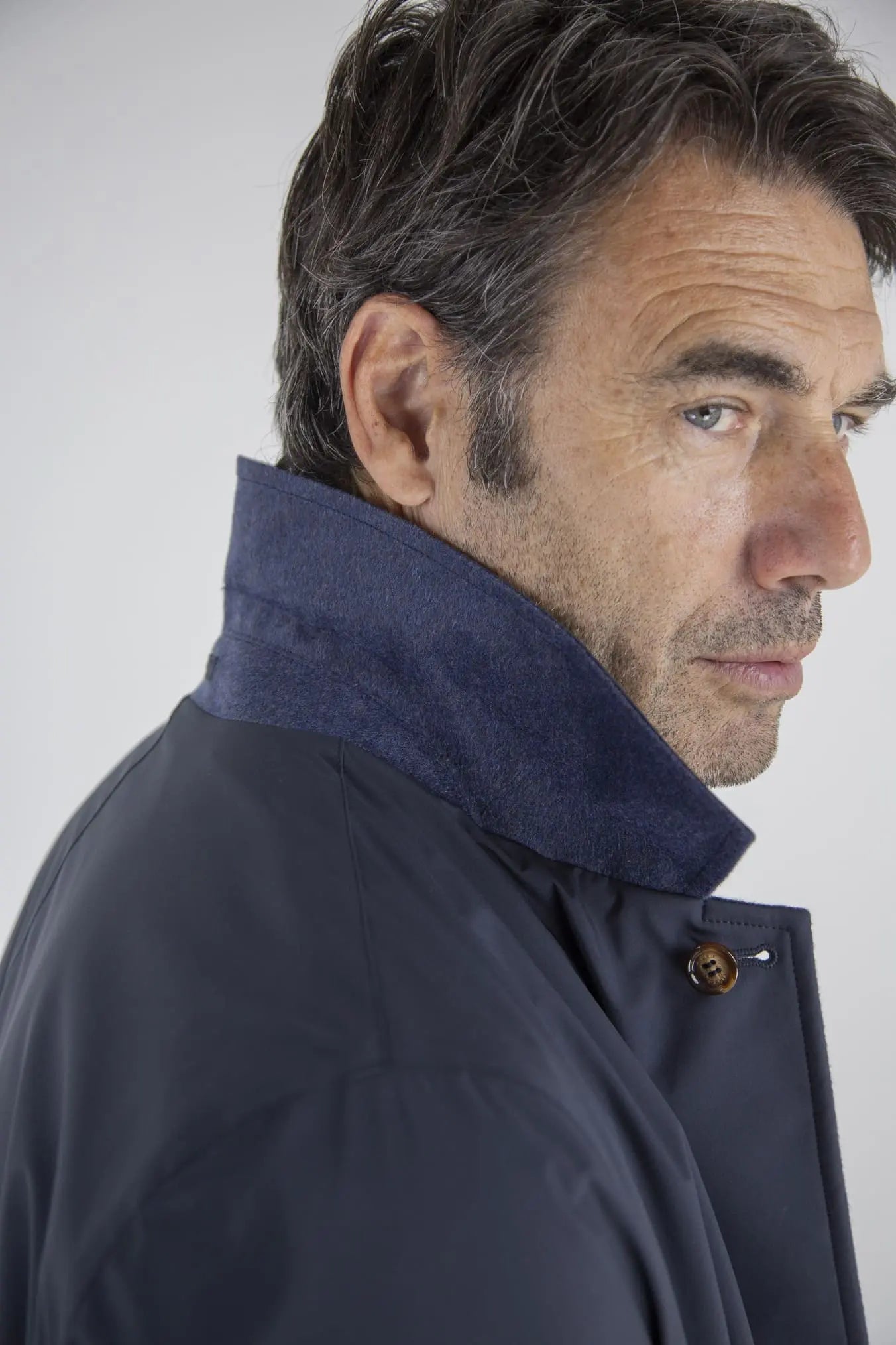Cappotto Reversibile Cashmere e Nylon Blu/Blu Mélange - Guarino Store