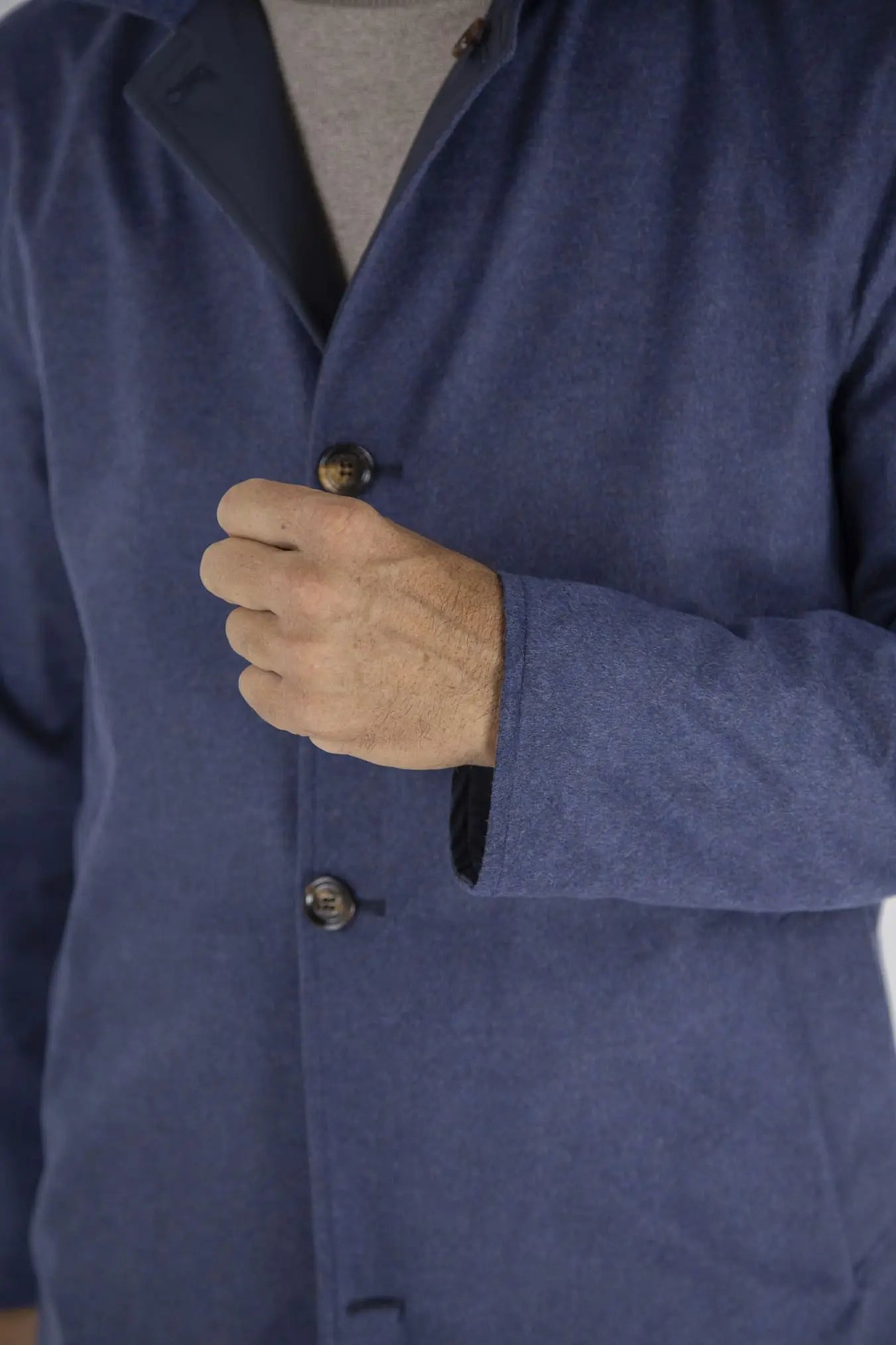 Cappotto Reversibile Cashmere e Nylon Blu/Blu Mélange - Guarino Store