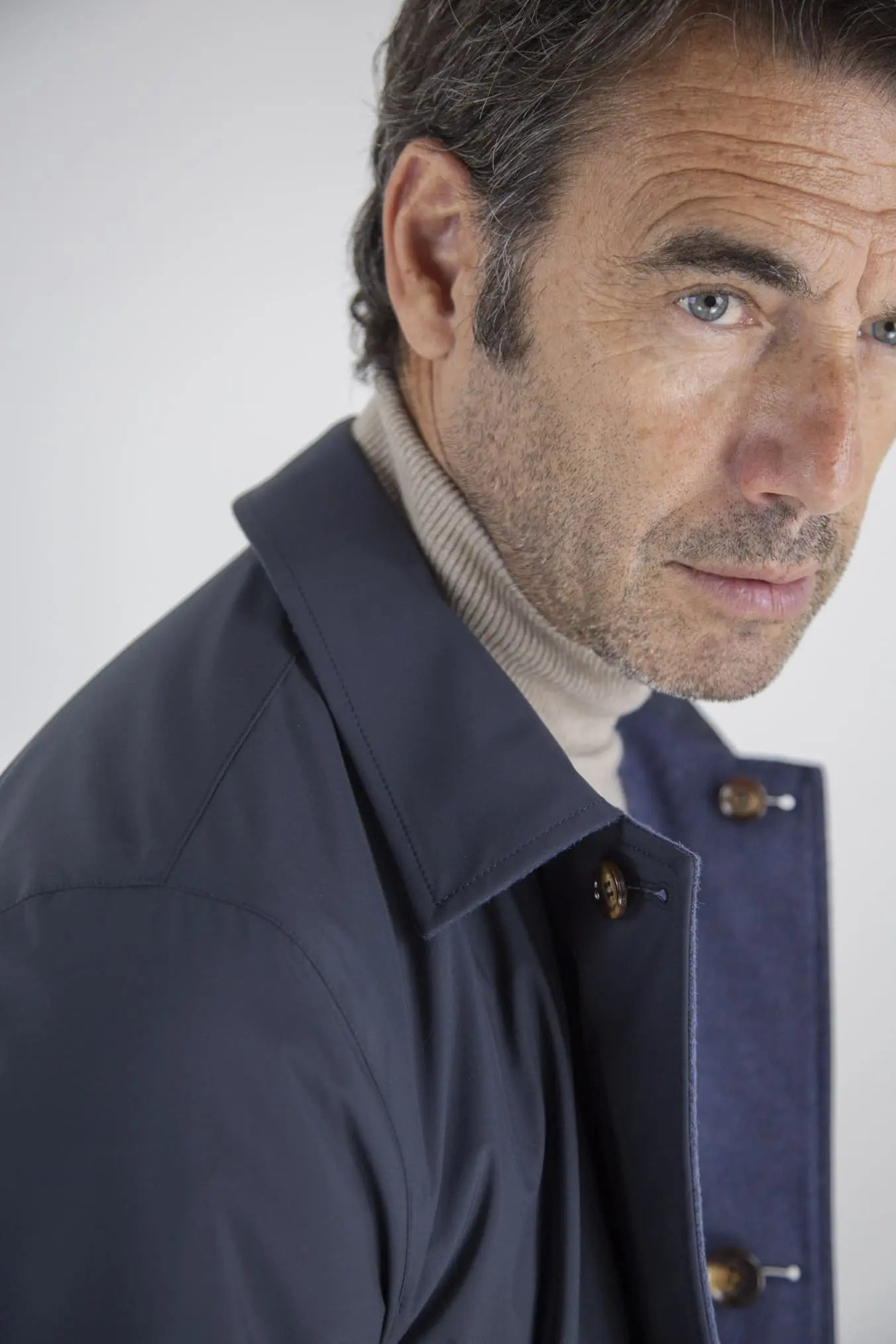 Cappotto Reversibile Cashmere e Nylon Blu/Blu Mélange - Guarino Store