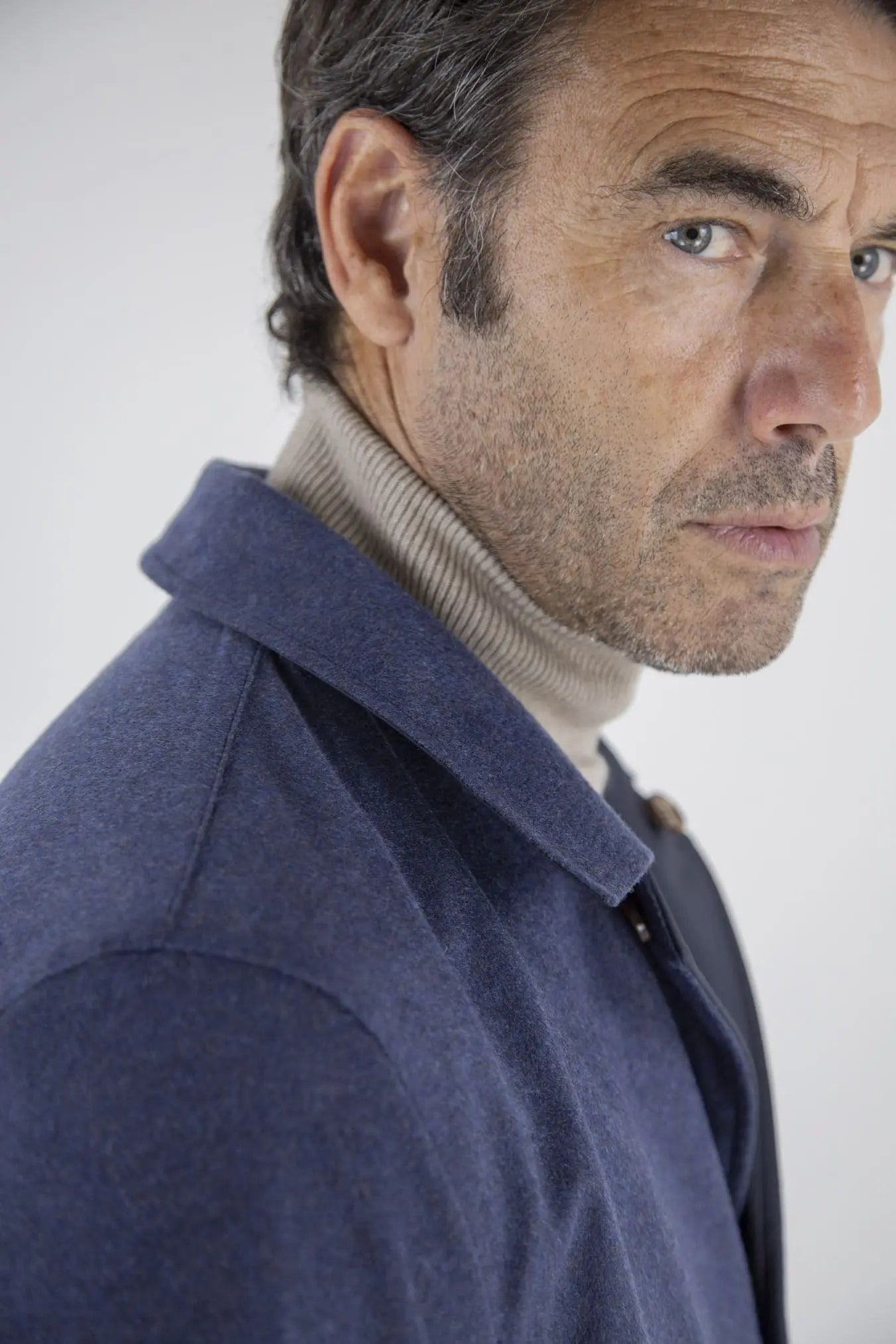 Cappotto Reversibile Cashmere e Nylon Blu/Blu Mélange - Guarino Store