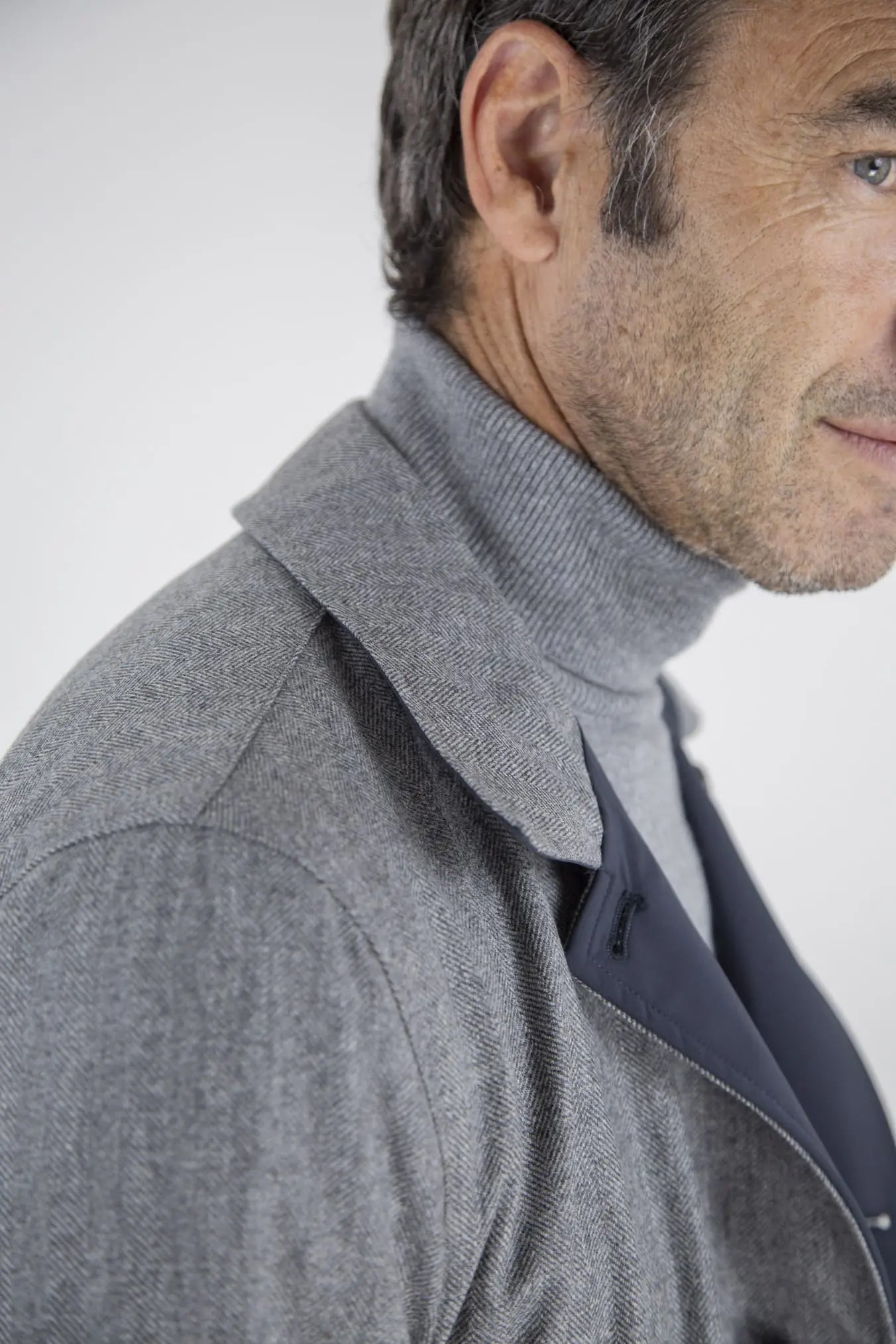 Cappotto Reversibile Lana Nylon Blu/Spigato Grigio - Guarino Store