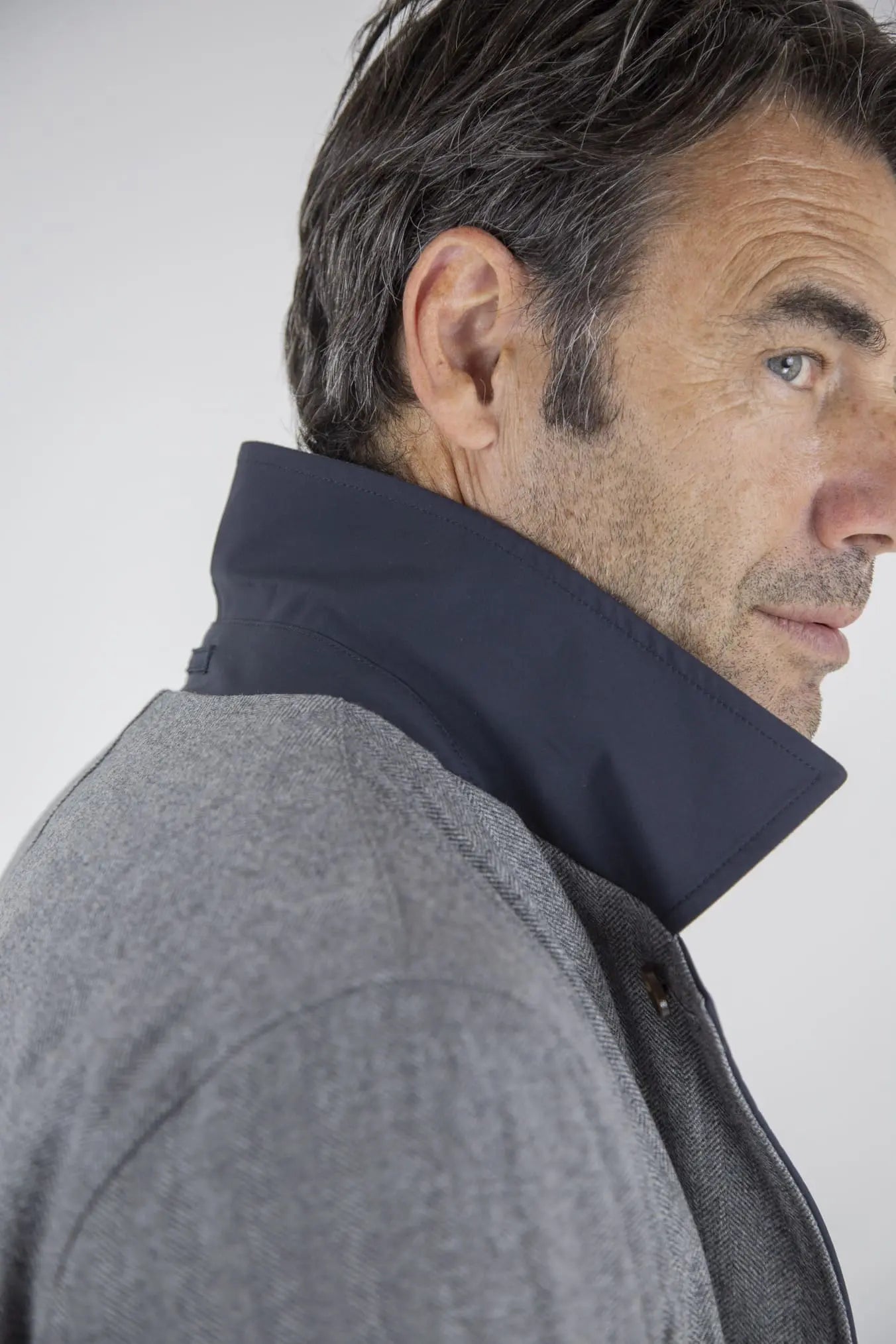 Cappotto Reversibile Lana Nylon Blu/Spigato Grigio - Guarino Store