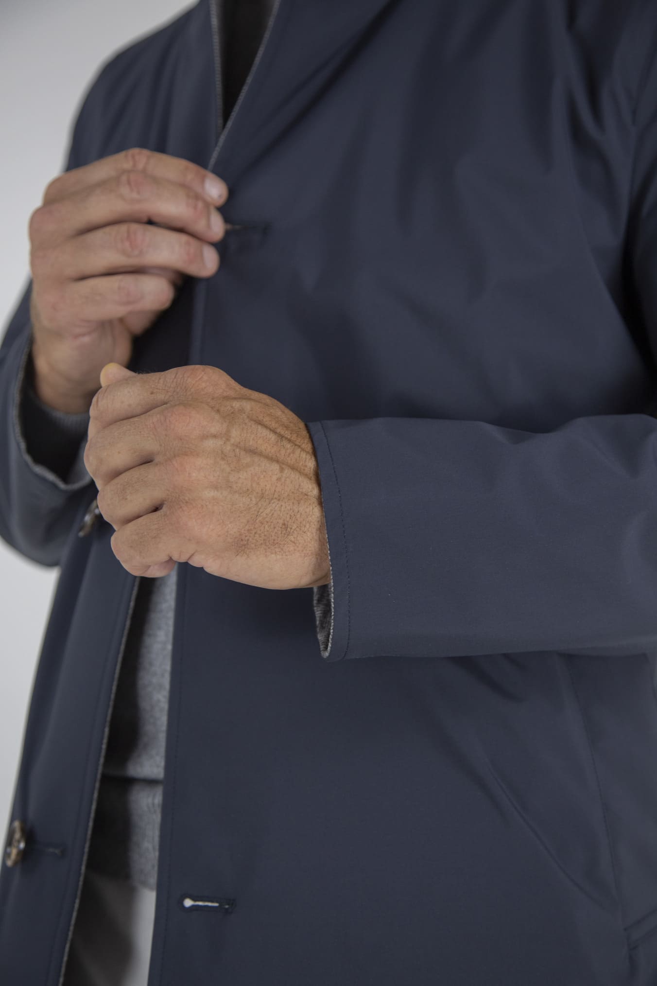 Cappotto Reversibile Lana Nylon Blu/Spigato Grigio - Guarino Store