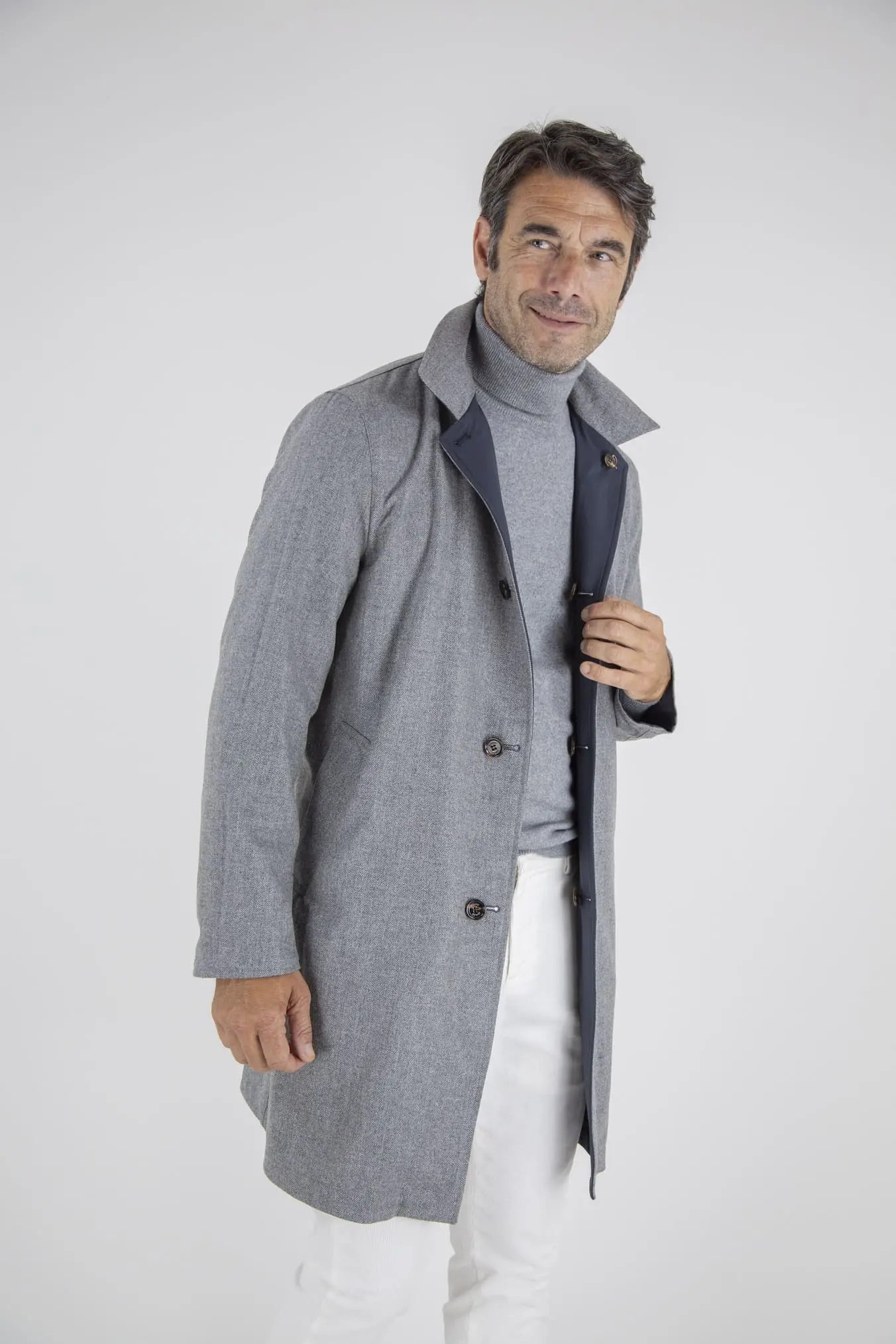 Cappotto Reversibile Lana Nylon Blu/Spigato Grigio - Guarino Store