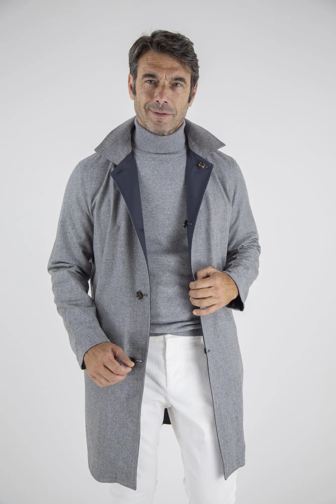 Cappotto Reversibile Lana Nylon Blu/Spigato Grigio - Guarino Store