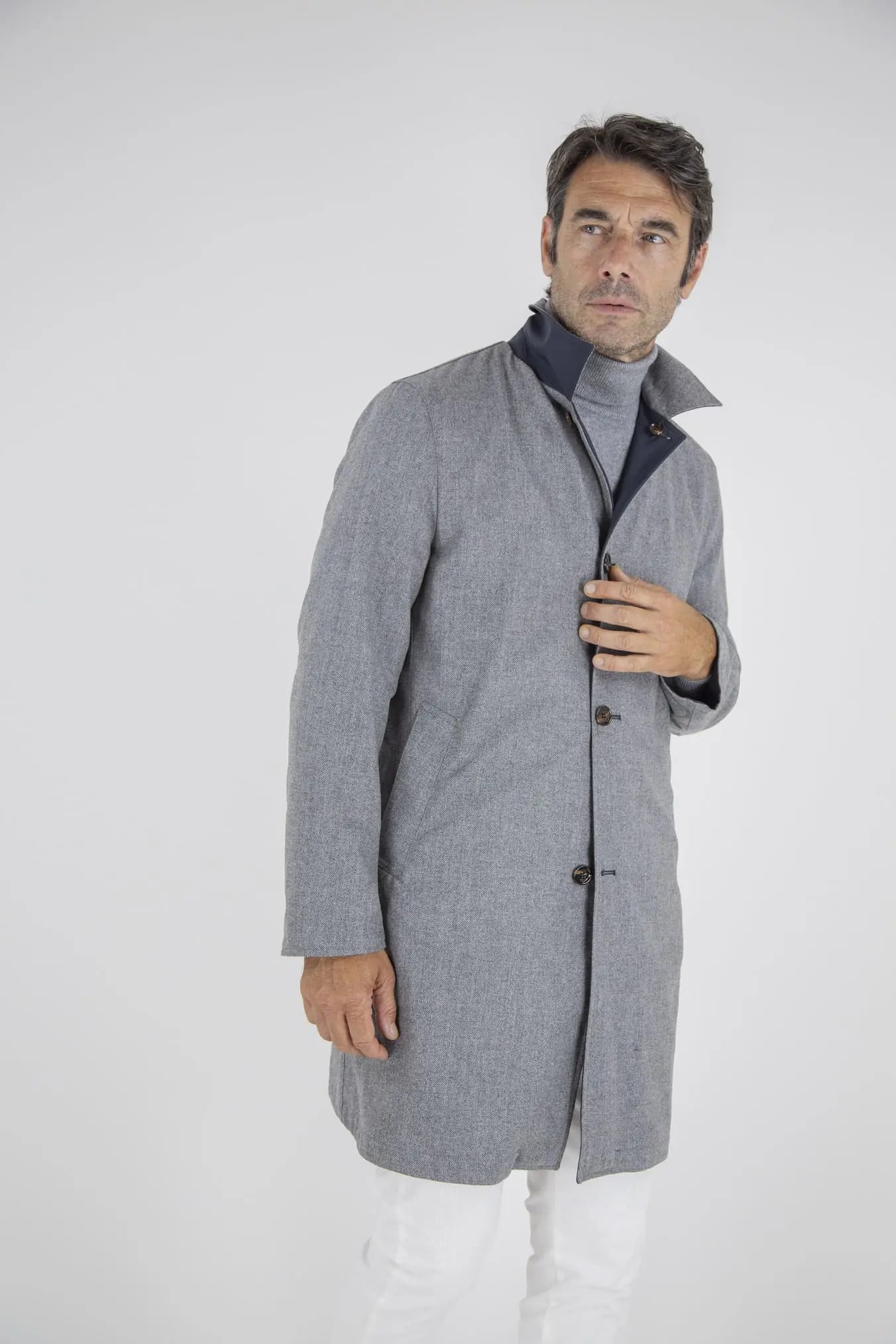 Cappotto Reversibile Lana Nylon Blu/Spigato Grigio - Guarino Store