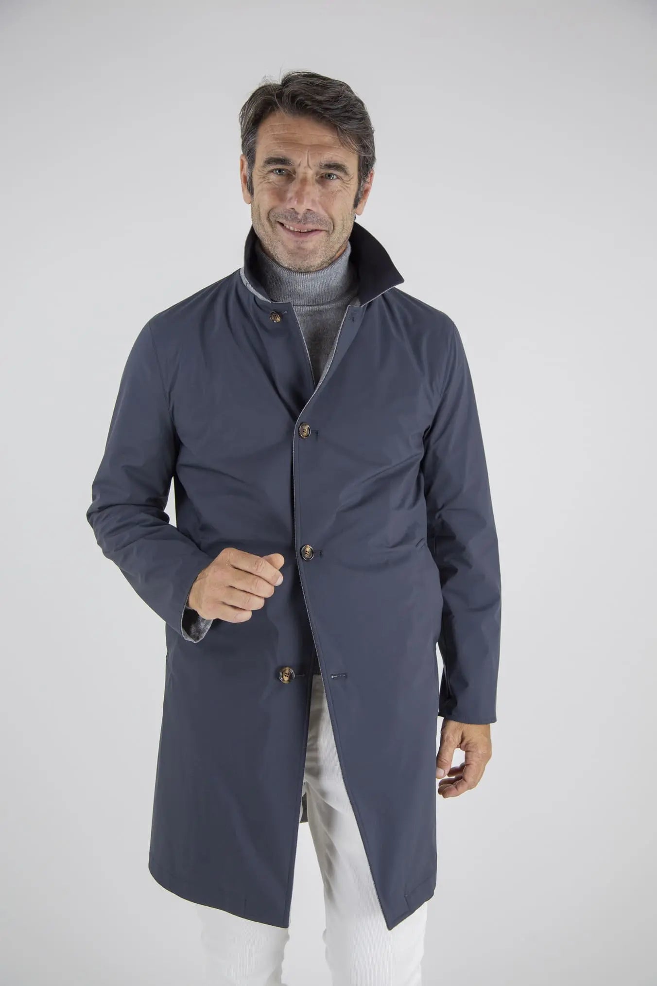 Cappotto Reversibile Lana Nylon Blu/Spigato Grigio - Guarino Store