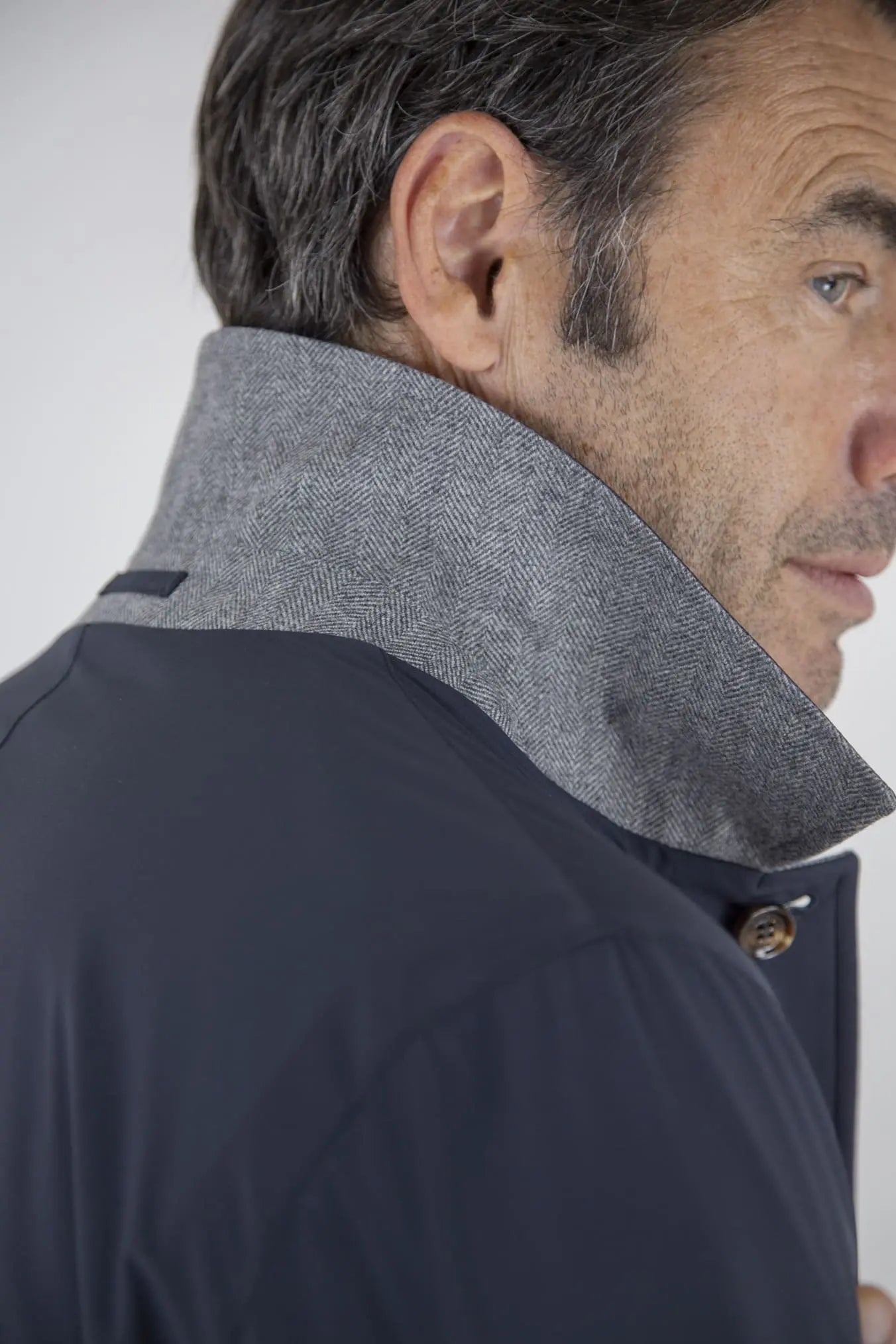 Cappotto Reversibile Lana Nylon Blu/Spigato Grigio - Guarino Store