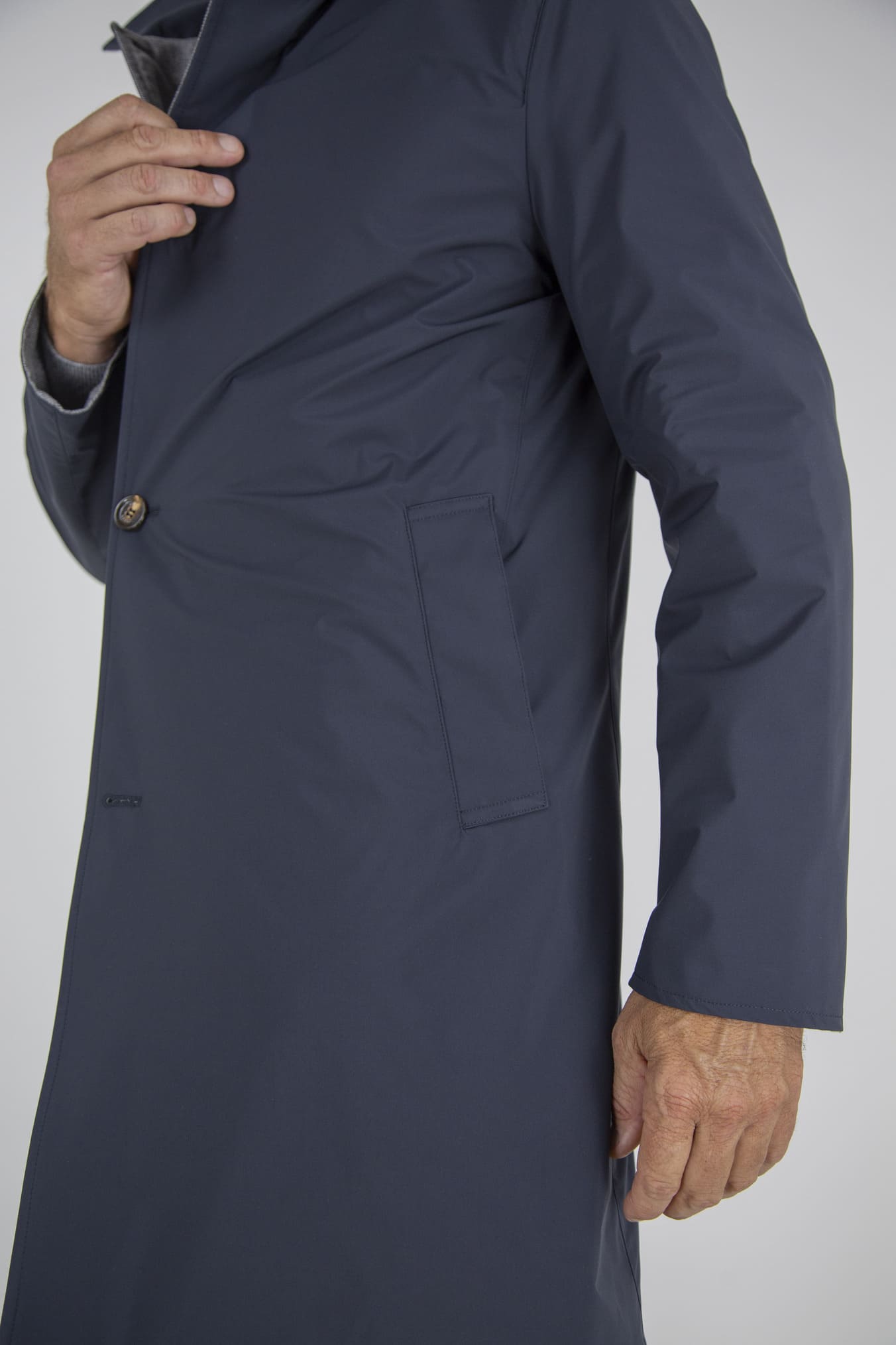 Cappotto Reversibile Lana Nylon Blu/Spigato Grigio - Guarino Store