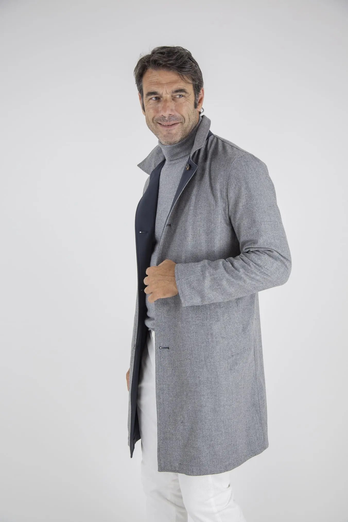 Cappotto Reversibile Lana Nylon Blu/Spigato Grigio - Guarino Store