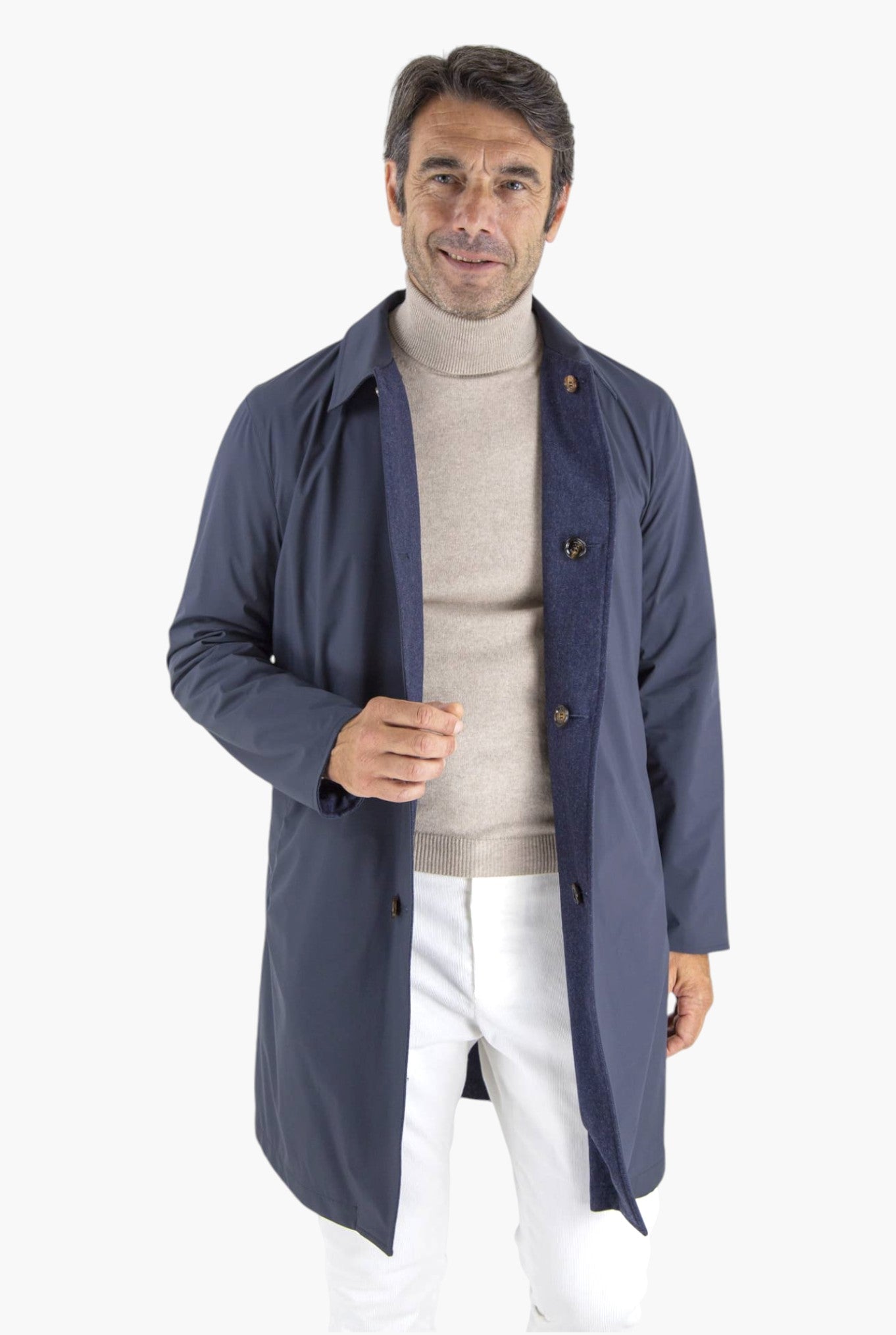 Cappotto Reversibile Lana Nylon Blu/Spigato Blu - Guarino Store