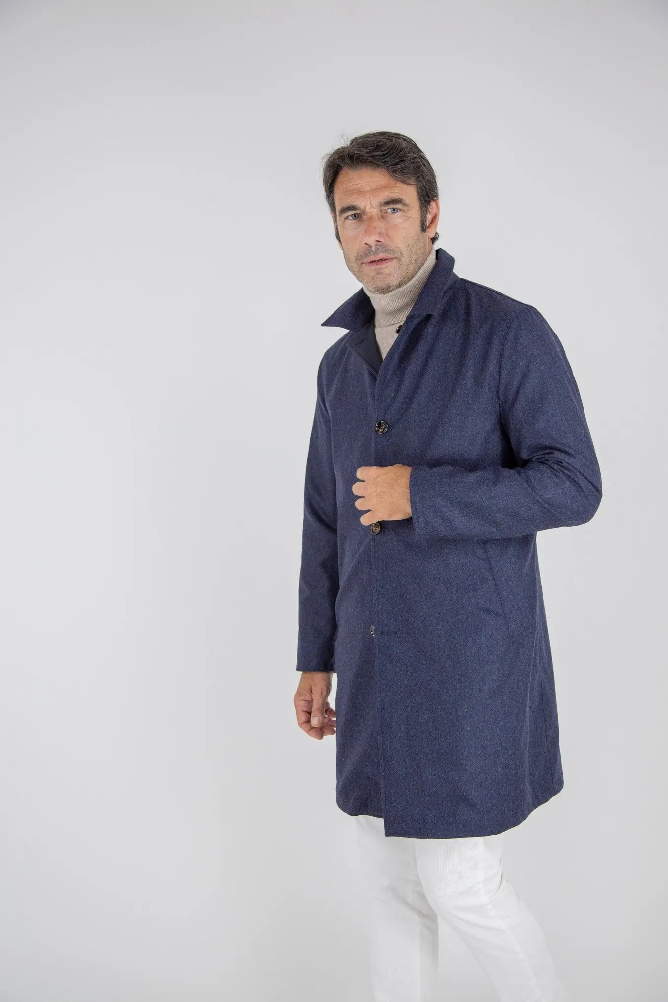 Cappotto Reversibile Lana Nylon Blu/Spigato Blu - Guarino Store