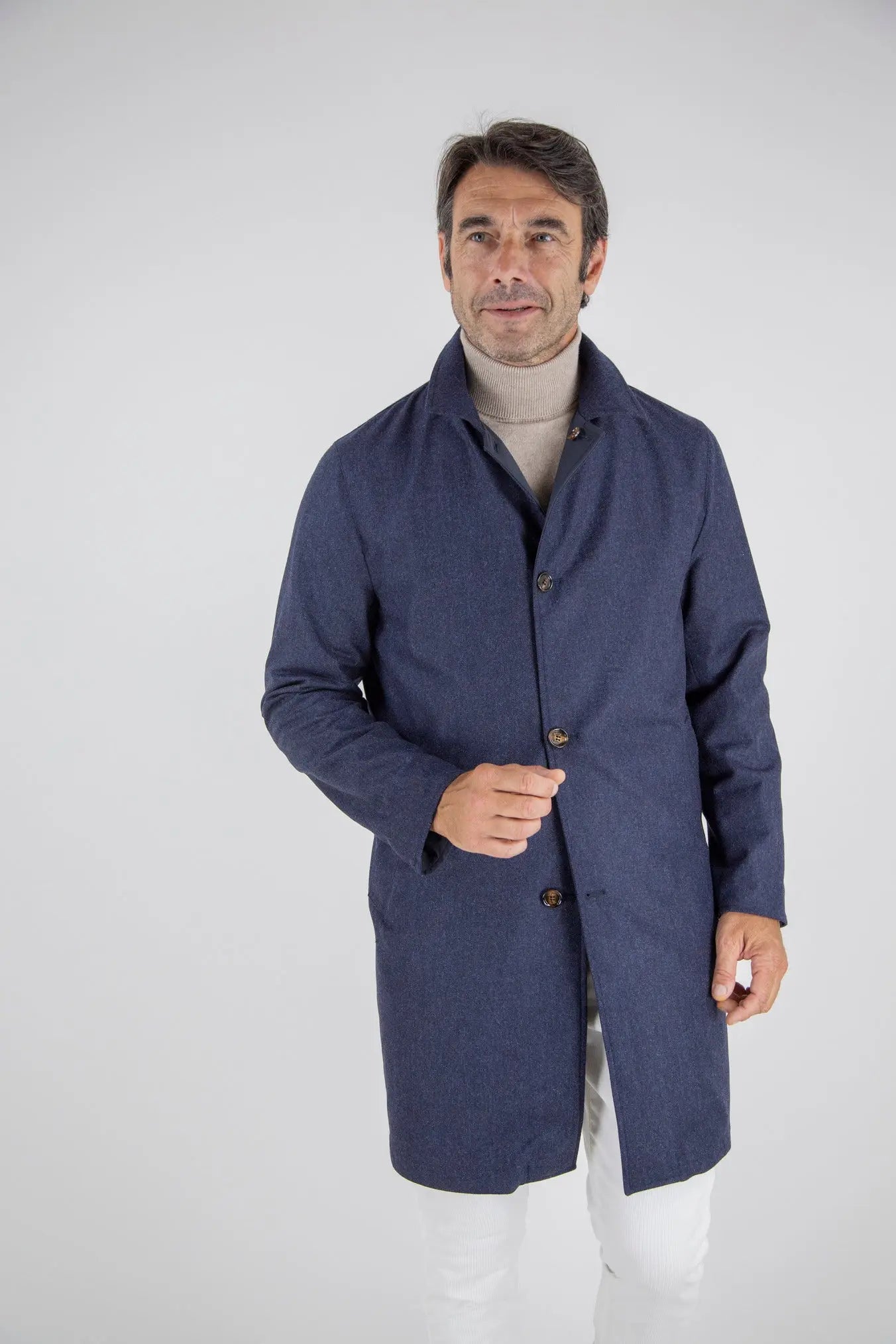 Cappotto Reversibile Lana Nylon Blu/Spigato Blu - Guarino Store