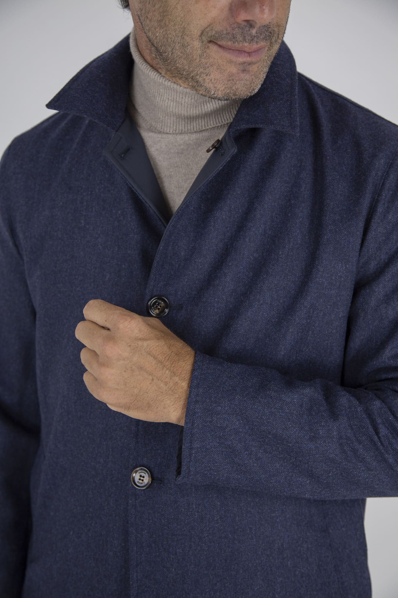 Cappotto Reversibile Lana Nylon Blu/Spigato Blu - Guarino Store