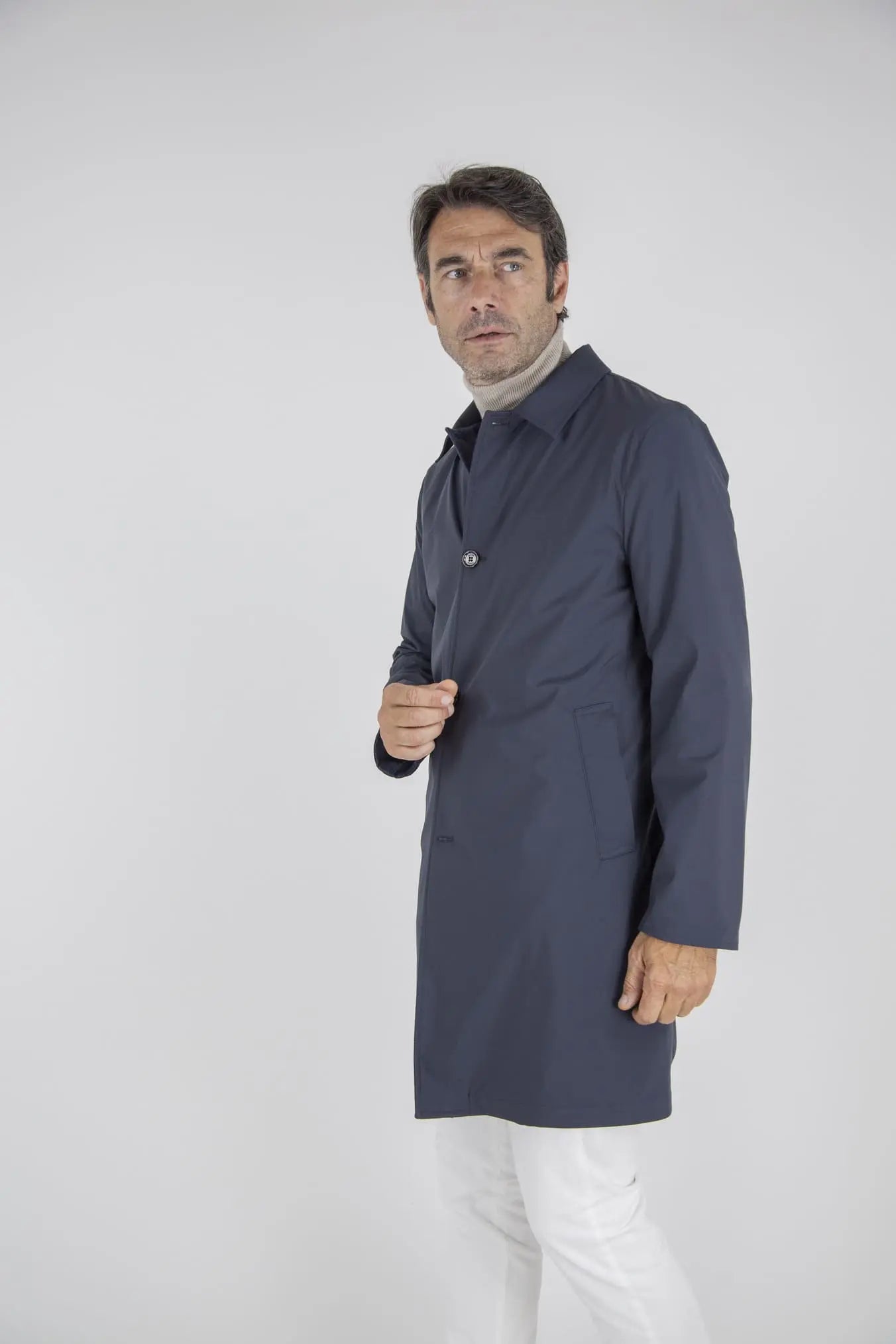 Cappotto Reversibile Lana Nylon Blu/Spigato Blu - Guarino Store