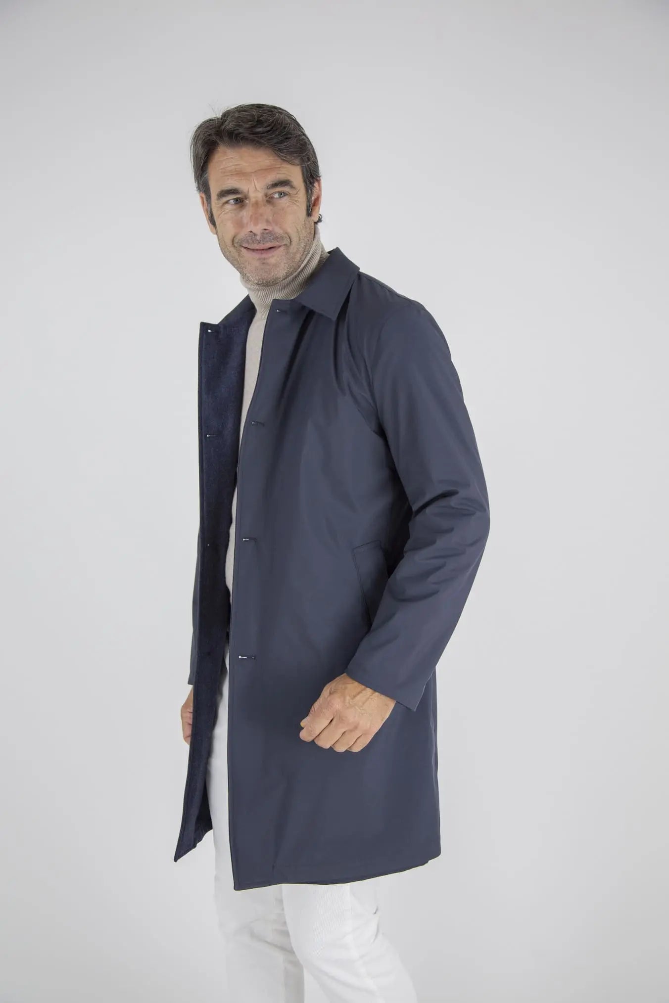 Cappotto Reversibile Lana Nylon Blu/Spigato Blu - Guarino Store