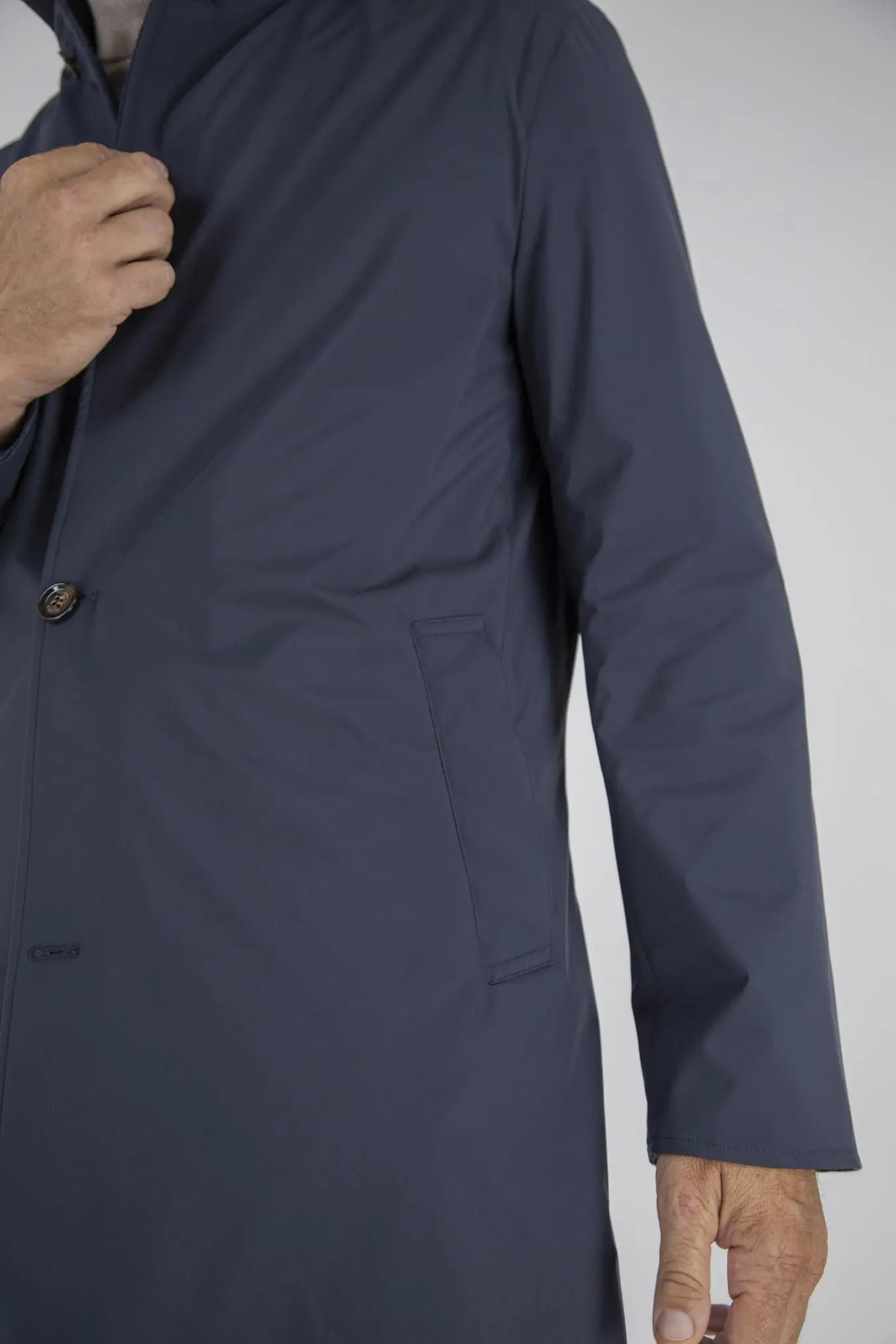Cappotto Reversibile Lana Nylon Blu/Spigato Blu - Guarino Store