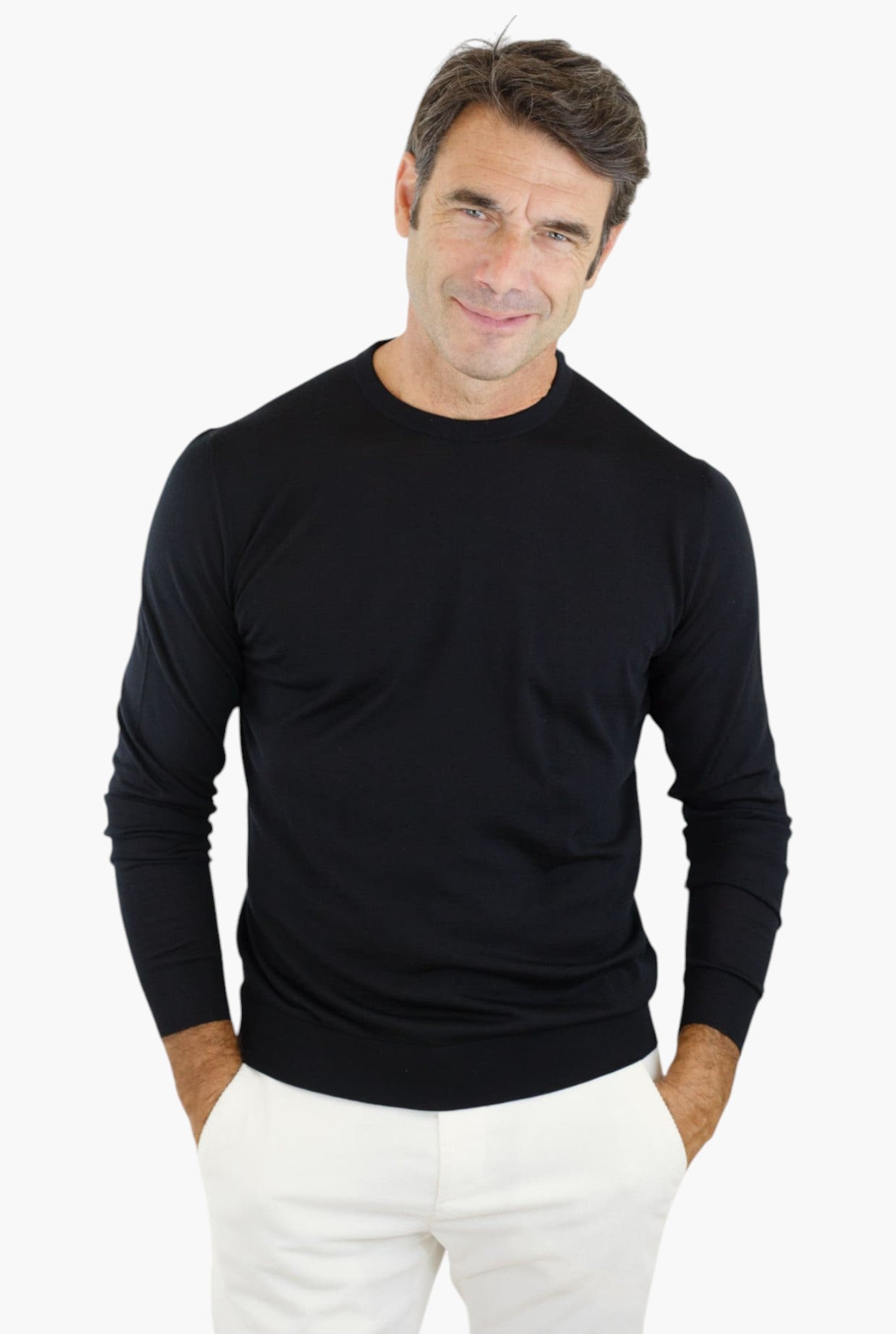 Maglia Girocollo Lana 14 micron Nero - Guarino Store