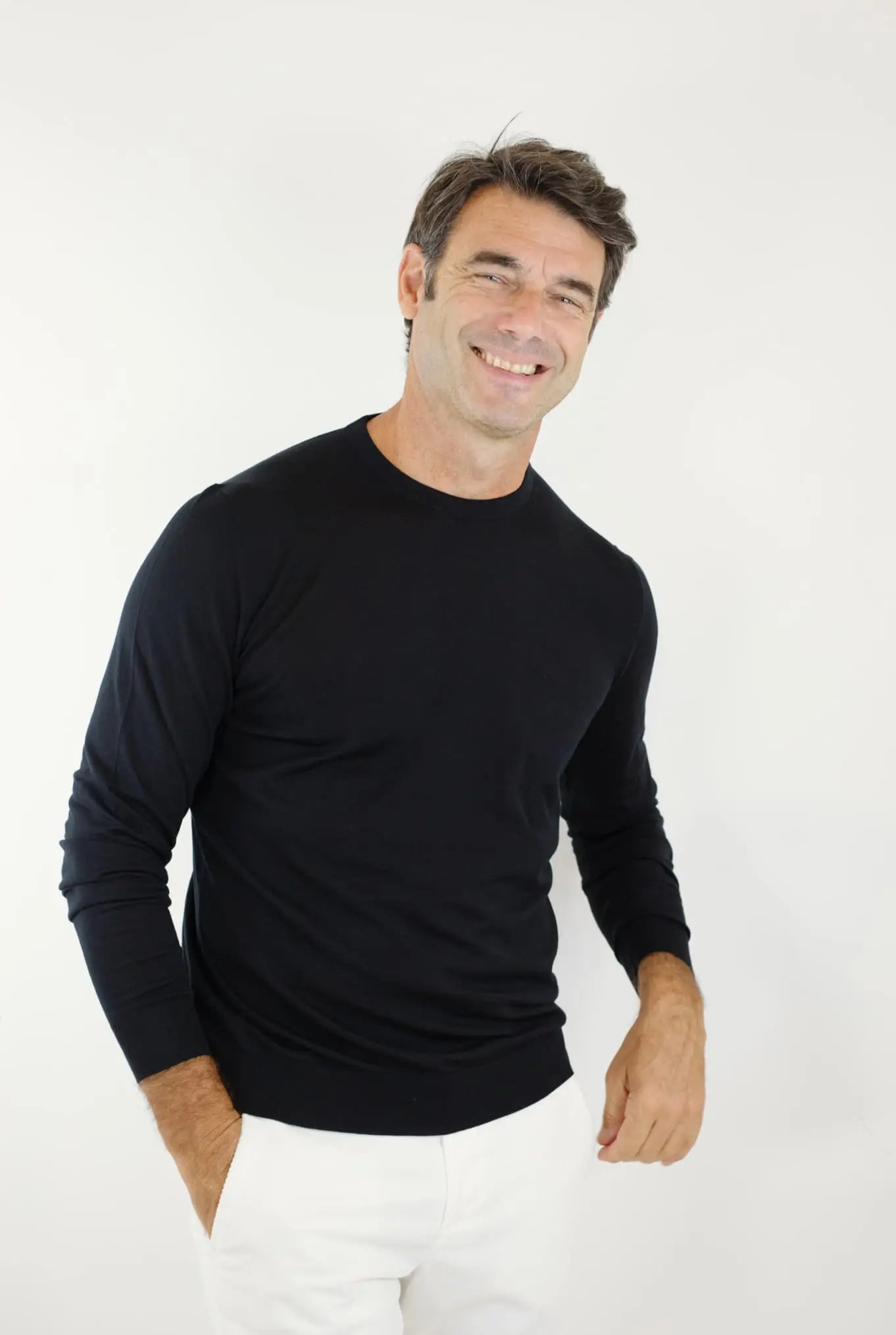Maglia Girocollo Lana 14 micron Nero - Guarino Store