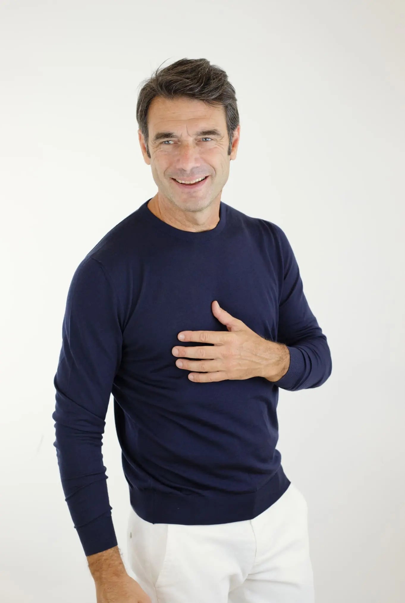 Maglia Girocollo Lana 14 micron Blu Scuro - Guarino Store