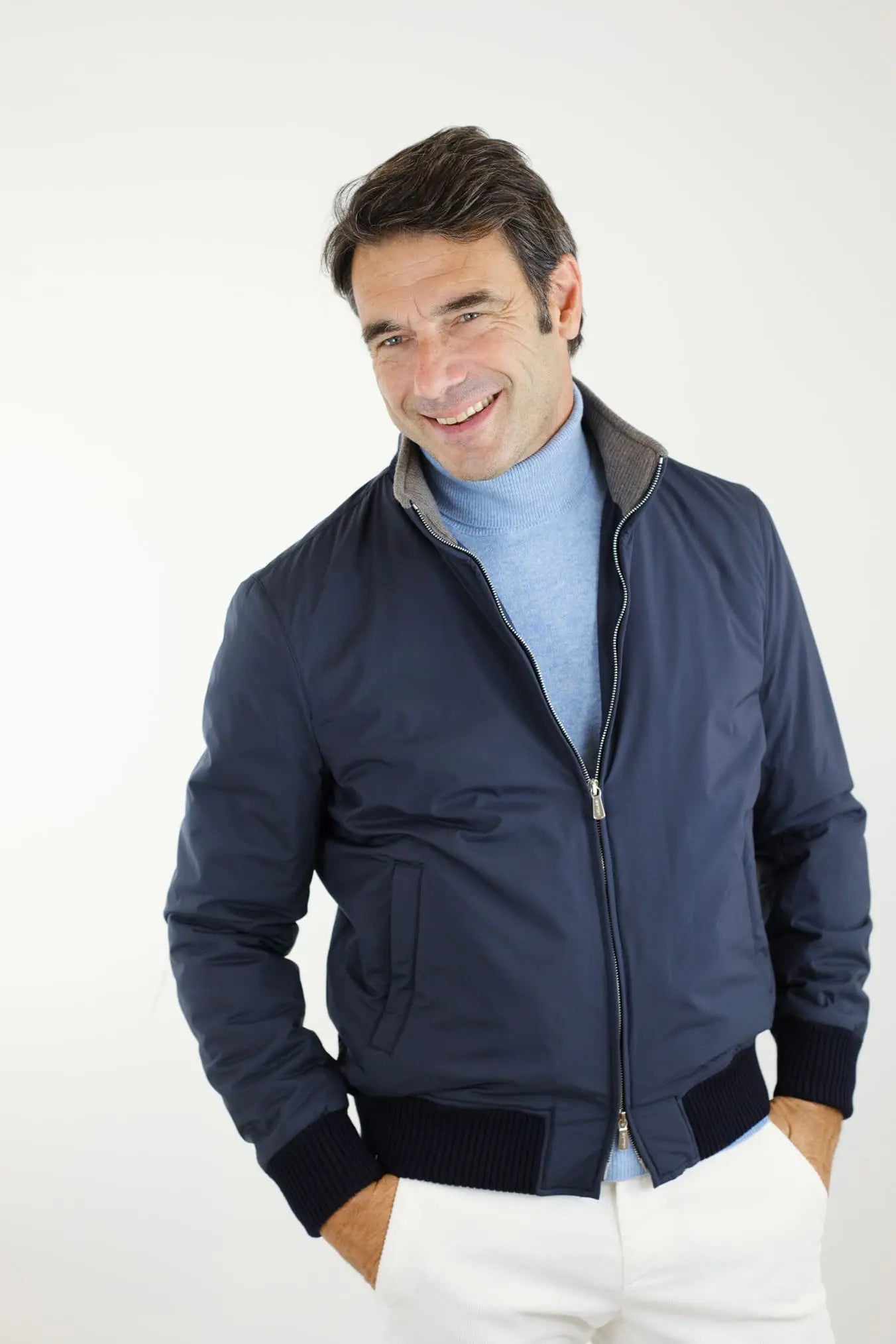 Giubbino Nylon Cashmere Tessuto Loro Piana Blu Scuro - Guarino Store