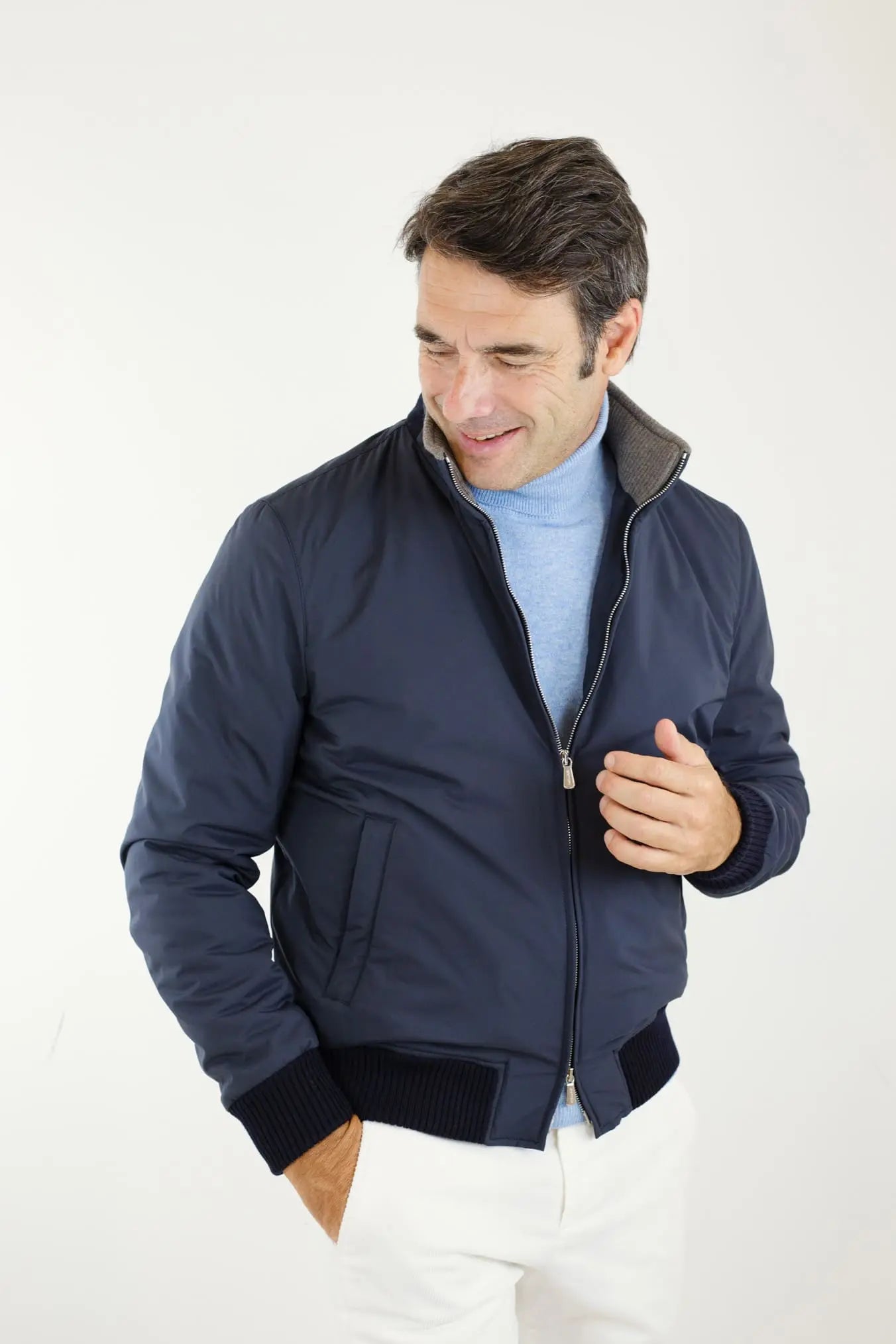 Giubbino Nylon Cashmere Tessuto Loro Piana Blu Scuro - Guarino Store