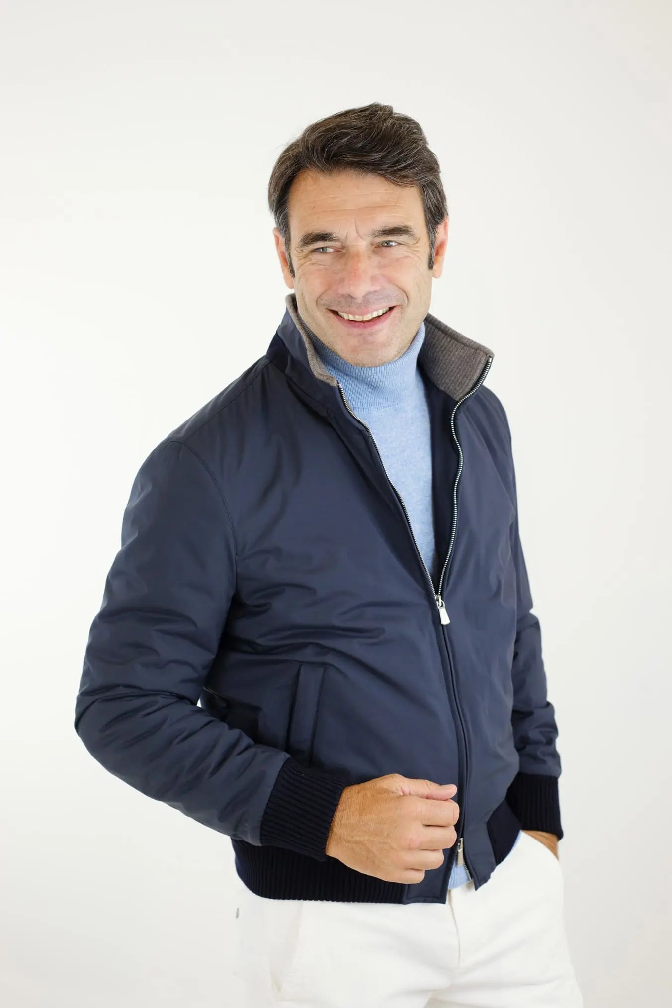 Giubbino Nylon Cashmere Tessuto Loro Piana Blu Scuro - Guarino Store
