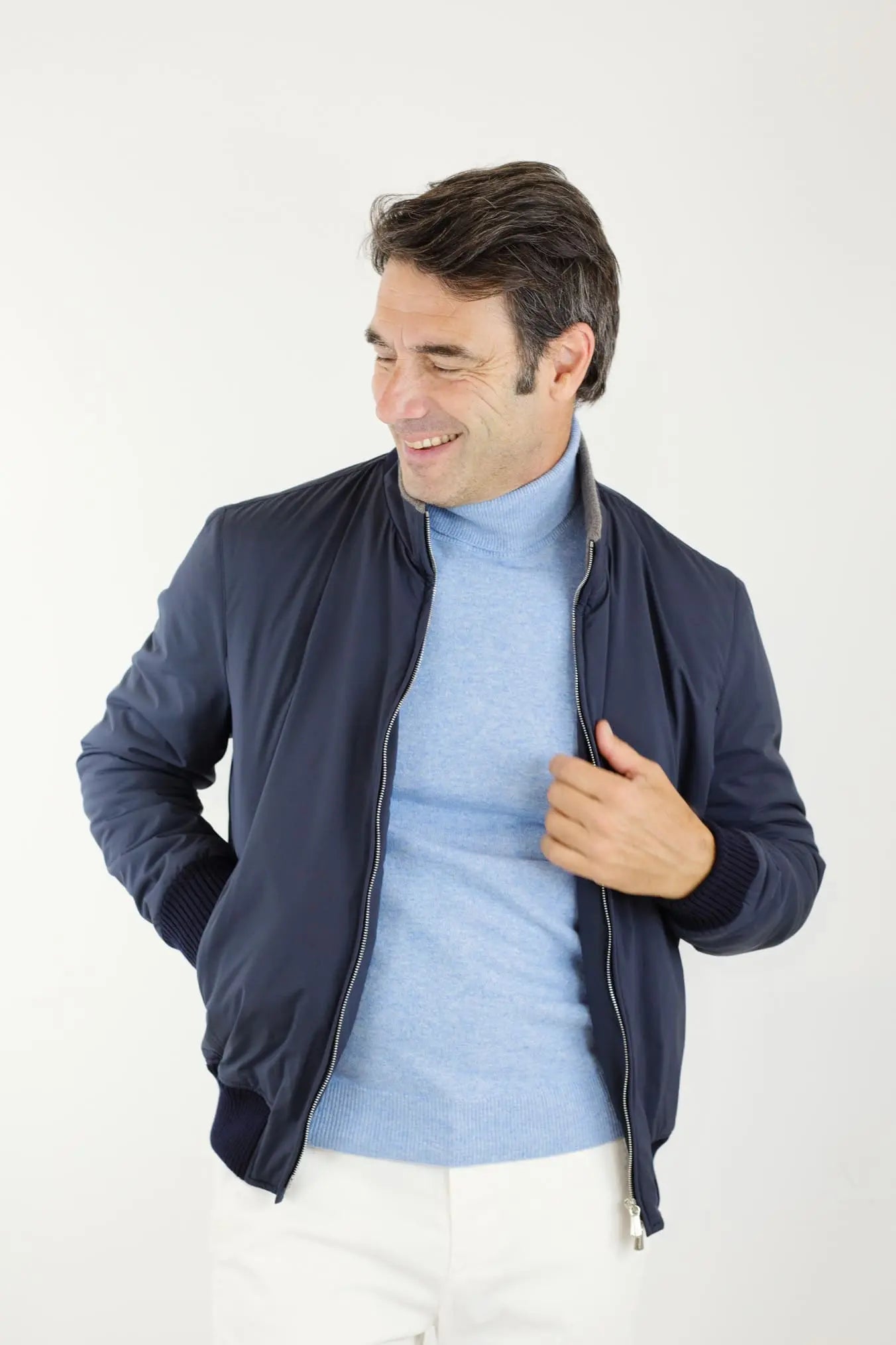 Giubbino Nylon Cashmere Tessuto Loro Piana Blu Scuro - Guarino Store