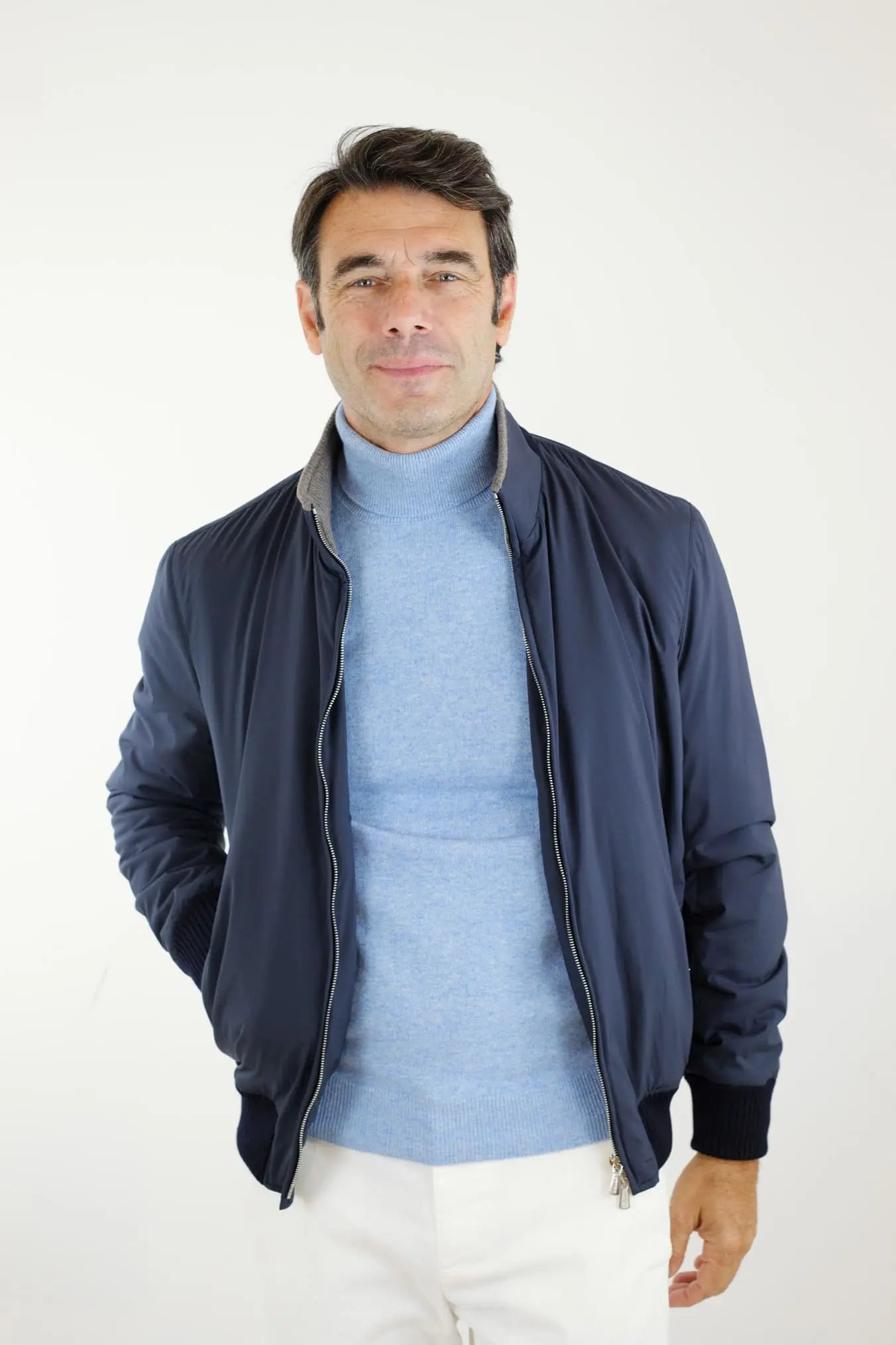 Giubbino Nylon Cashmere Tessuto Loro Piana Blu Scuro - Guarino Store