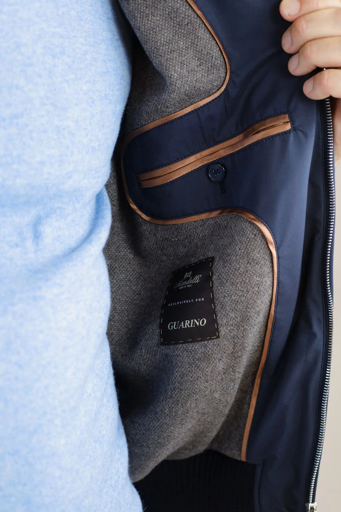 Giubbino Nylon Cashmere Tessuto Loro Piana Blu Scuro - Guarino Store