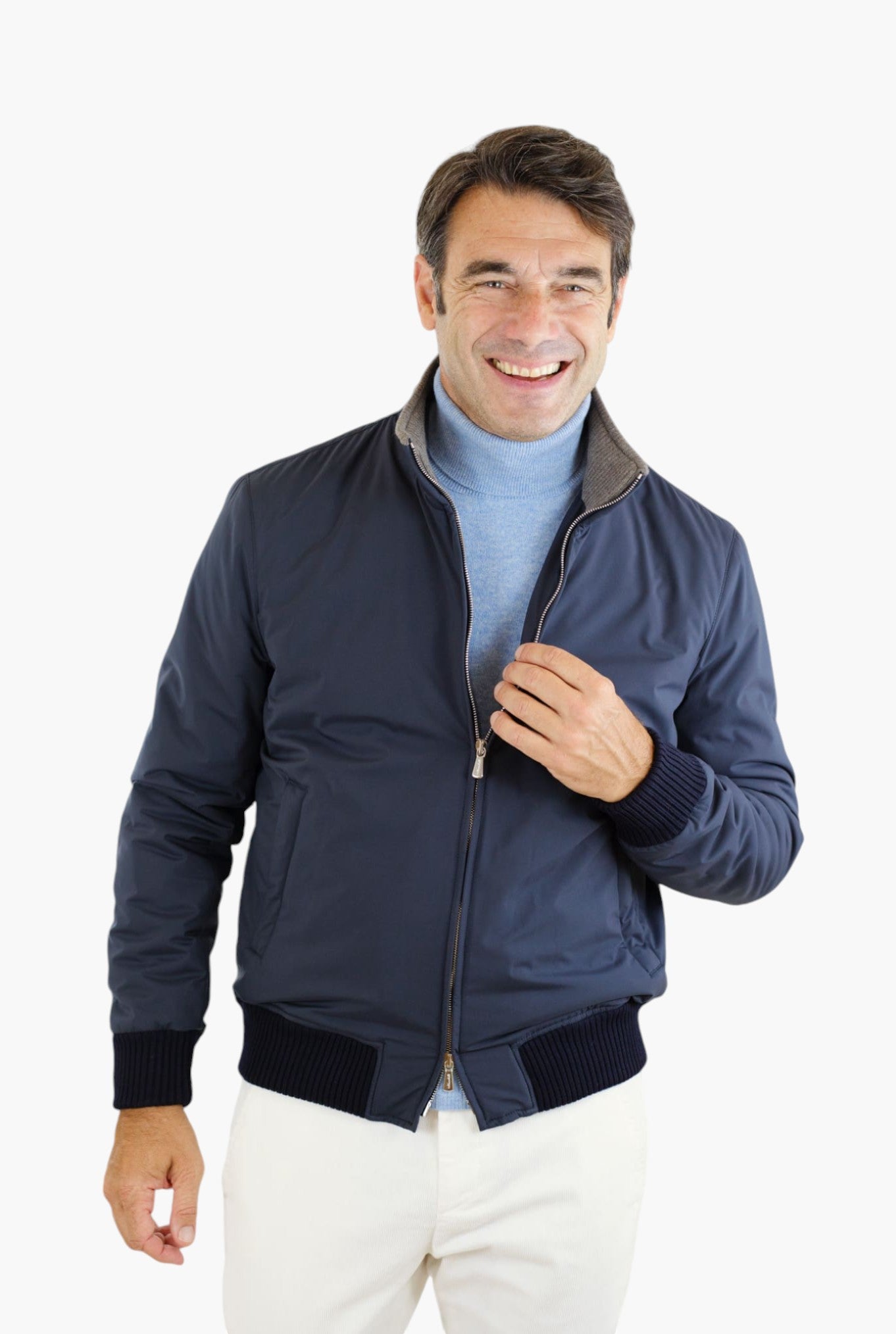 Giubbino Nylon Cashmere Tessuto Loro Piana Blu Scuro - Guarino Store