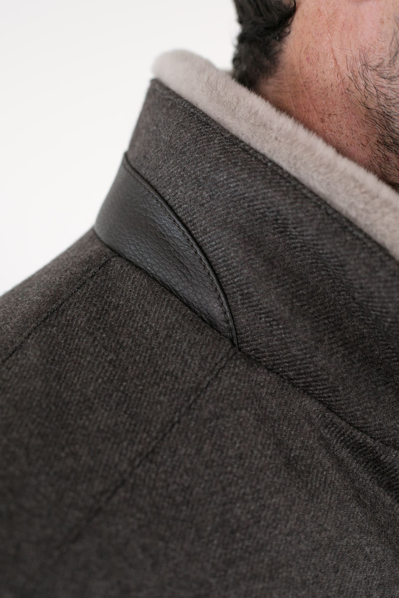 Field Jacket Lana Cashmere Tessuto Loro Piana Collo Visone Marrone - Guarino Store