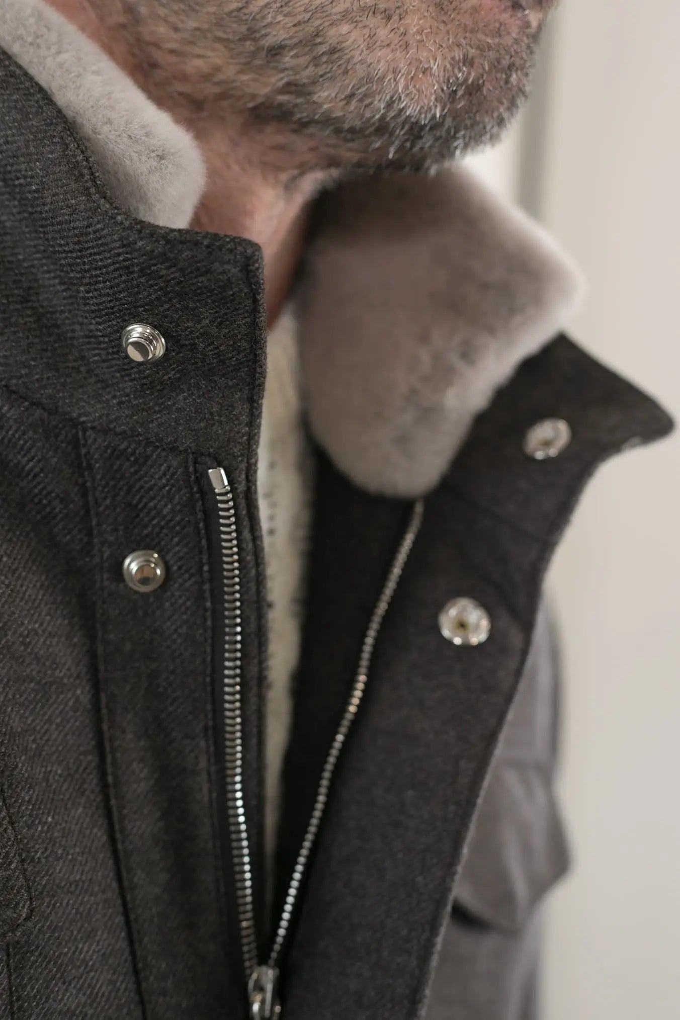 Field Jacket Lana Cashmere Tessuto Loro Piana Collo Visone Marrone - Guarino Store